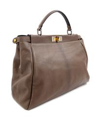 A Fendi Taupe Leather Large Peekaboo Bag, 12.5" H x 15.5" W x 7" D; Handle drop: 5".
