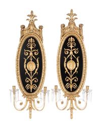 A Pair of Neoclassical Style Giltwood and Cut Glass Two-Light Sconces
