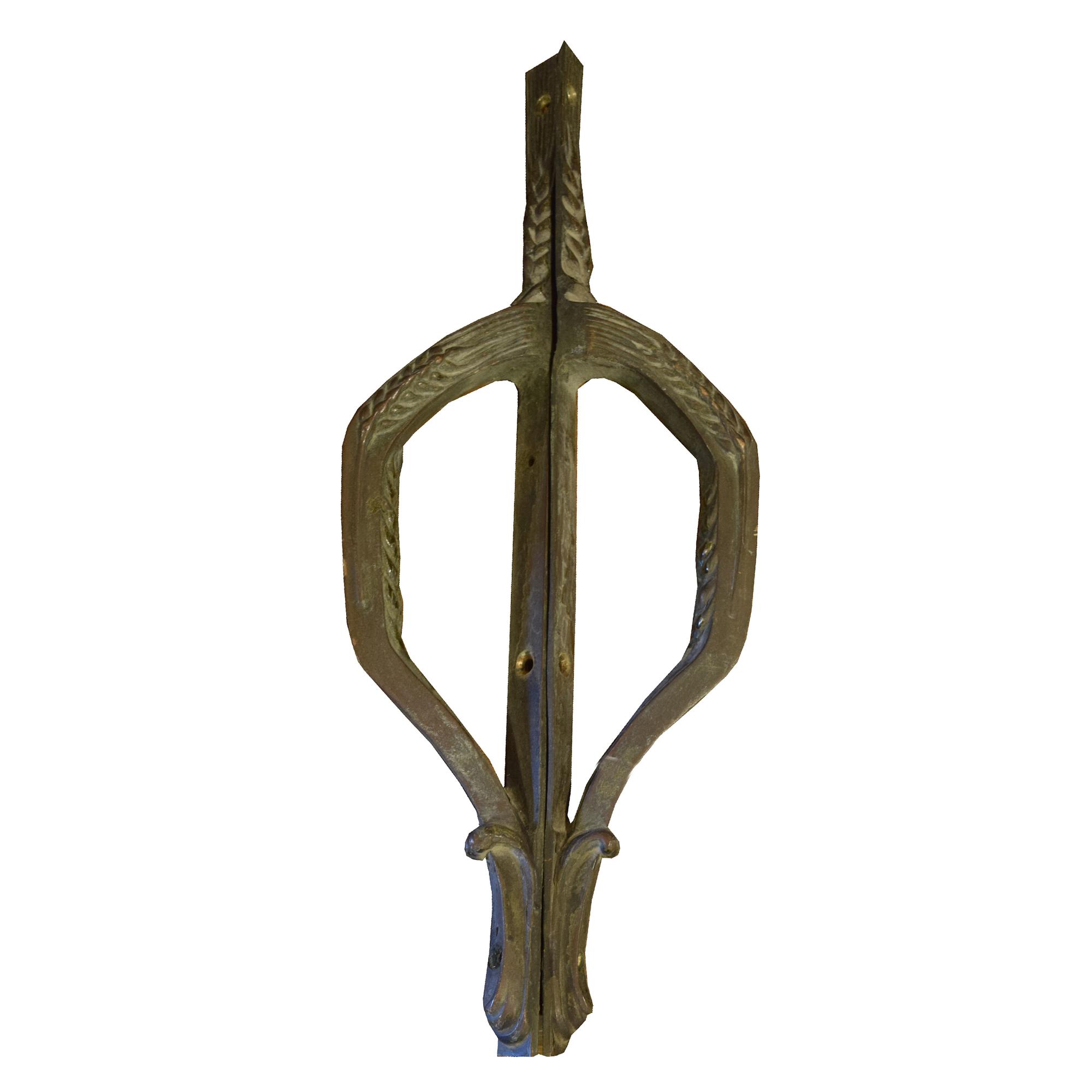 A Pair of Bronze Door Handles 2.5" W x 3.5" D x 20.25 "H — Italy, 20th Century