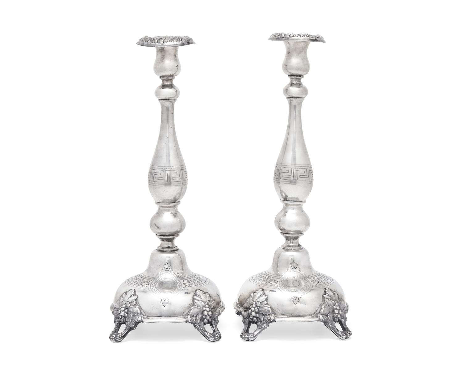 A Pair of German Silver Shabbat Candlesticks