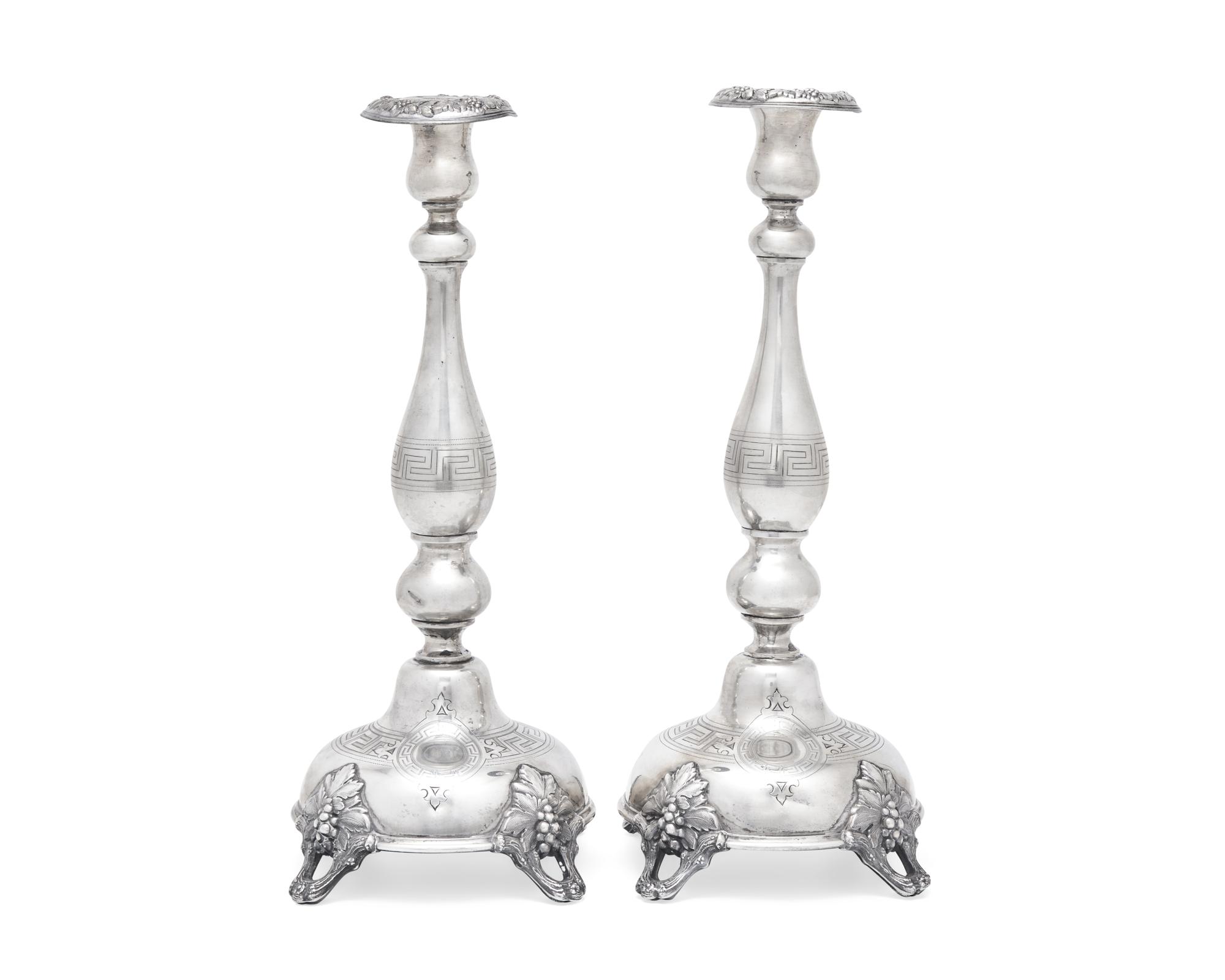 A Pair of German Silver Shabbat Candlesticks
