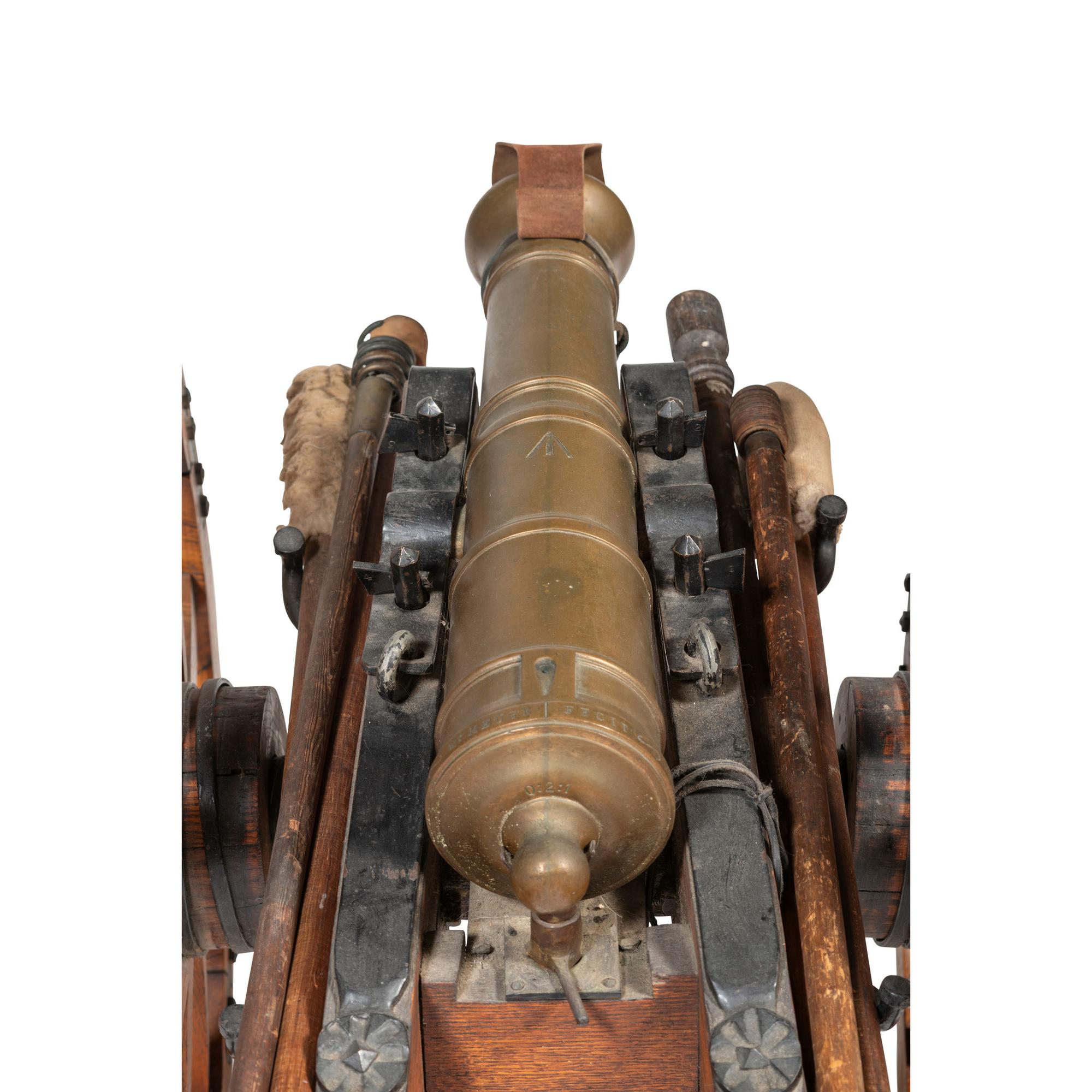 William Muese Made Scale Replica of a British Bronze "Grasshopper" Field Piece on Carriage