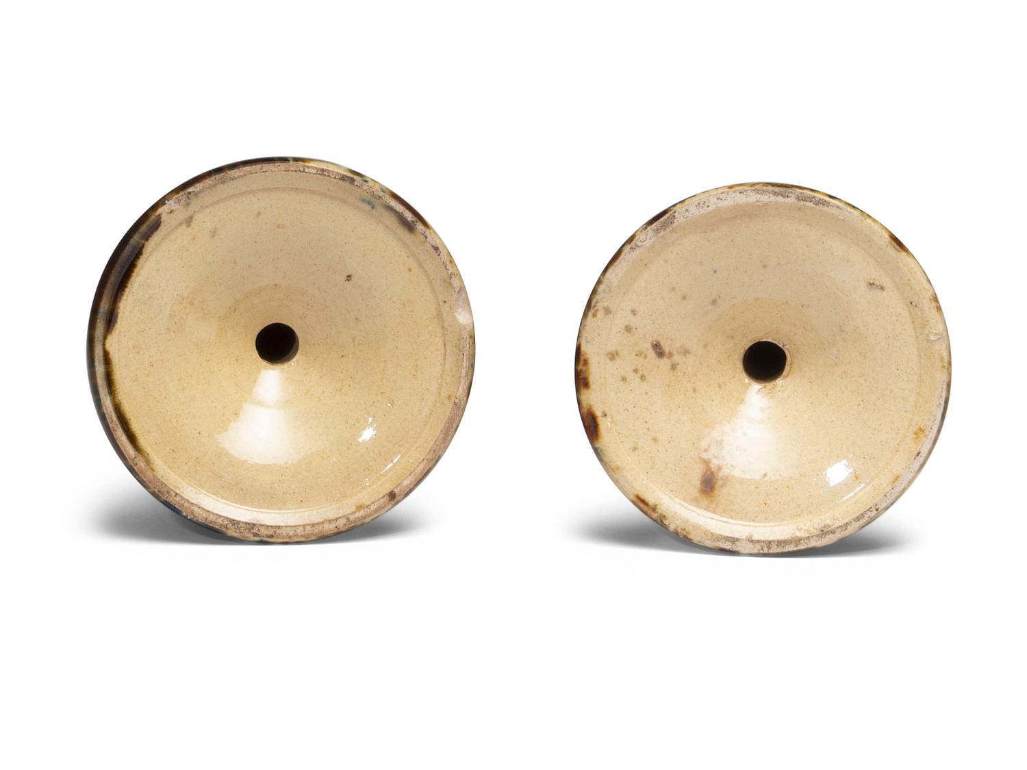 Two Flint Enamel Glaze Candlesticks