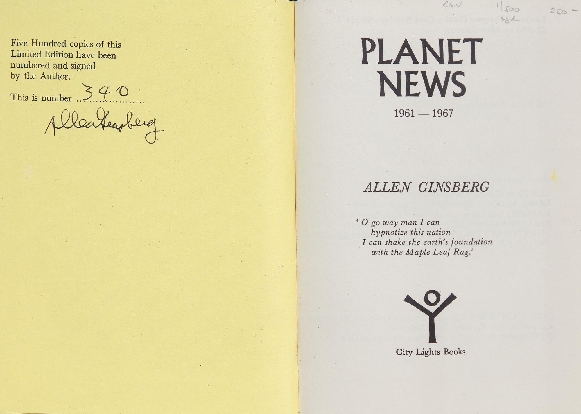 GINSBERG, Allen (1926-1997). Planet News 1961-1967. San Francisco: City Lights Books, [1968].