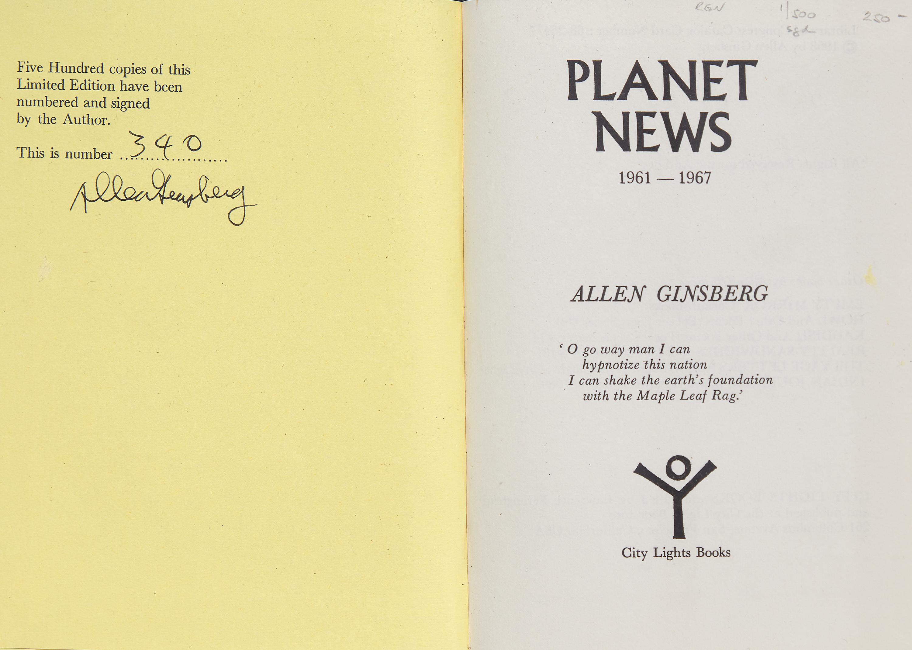 GINSBERG, Allen (1926-1997). Planet News 1961-1967. San Francisco: City Lights Books, [1968].