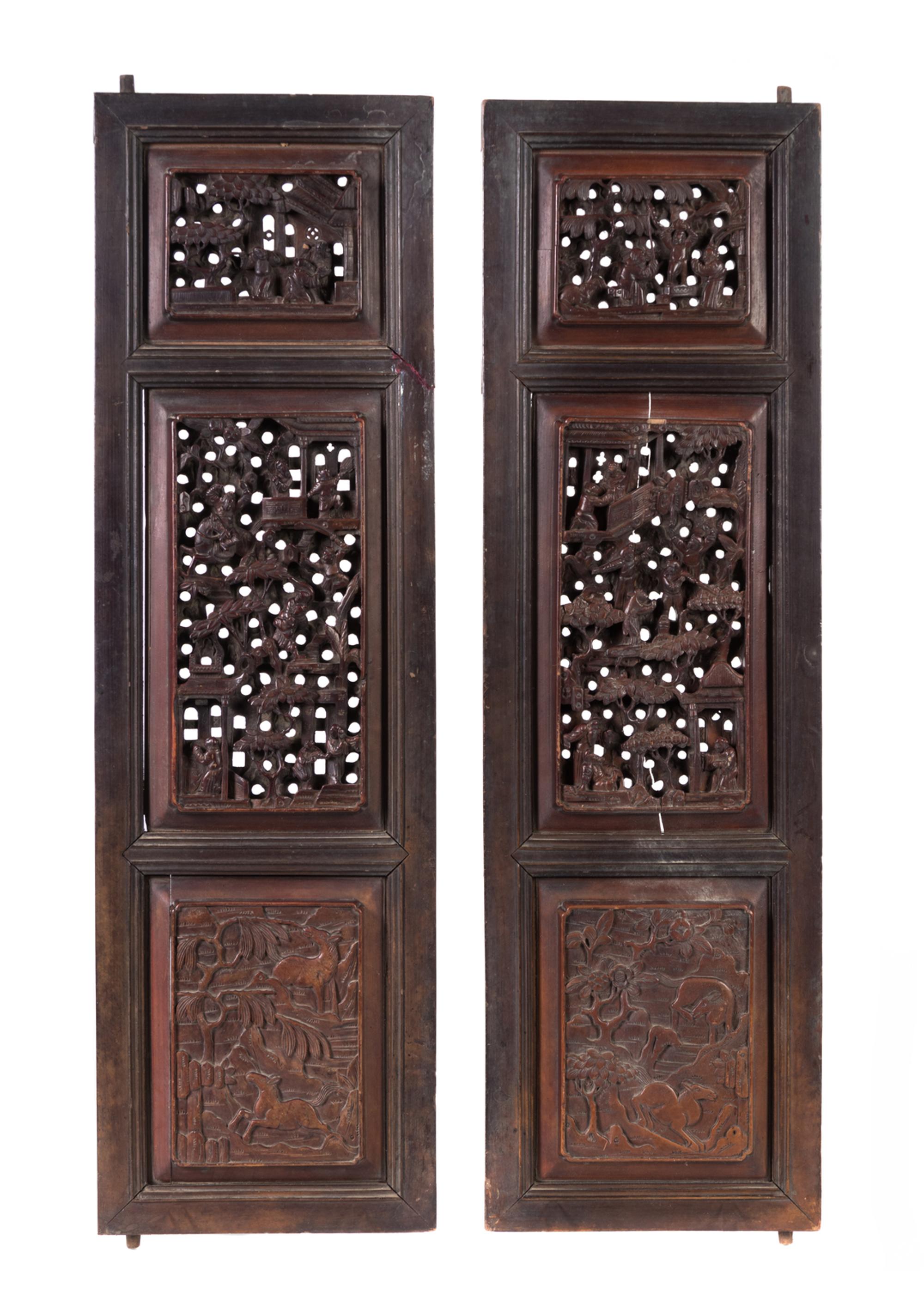 Eight Chinese Carved Wood Panels