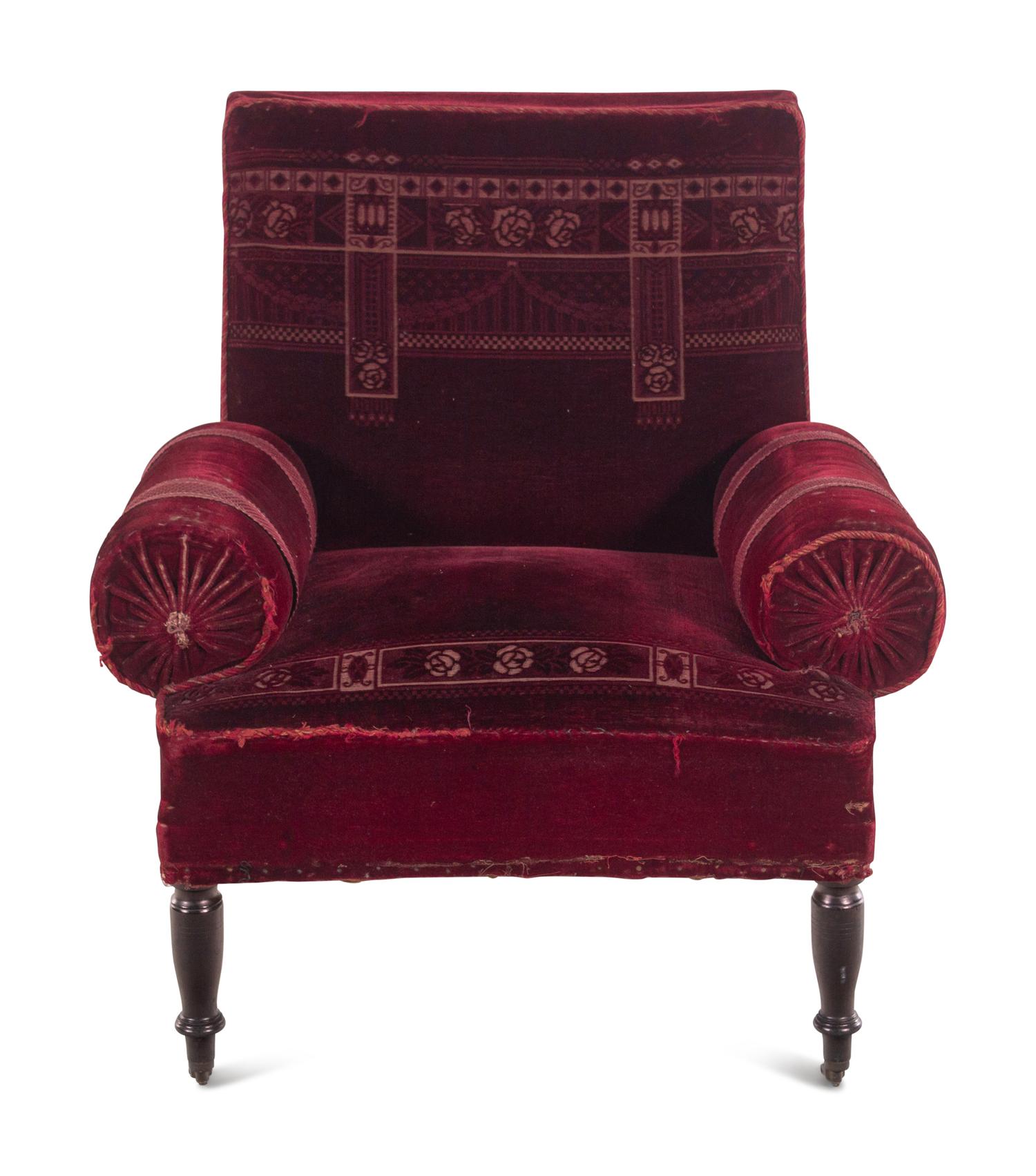 A French Cut-Velvet Upholstered Armchair
