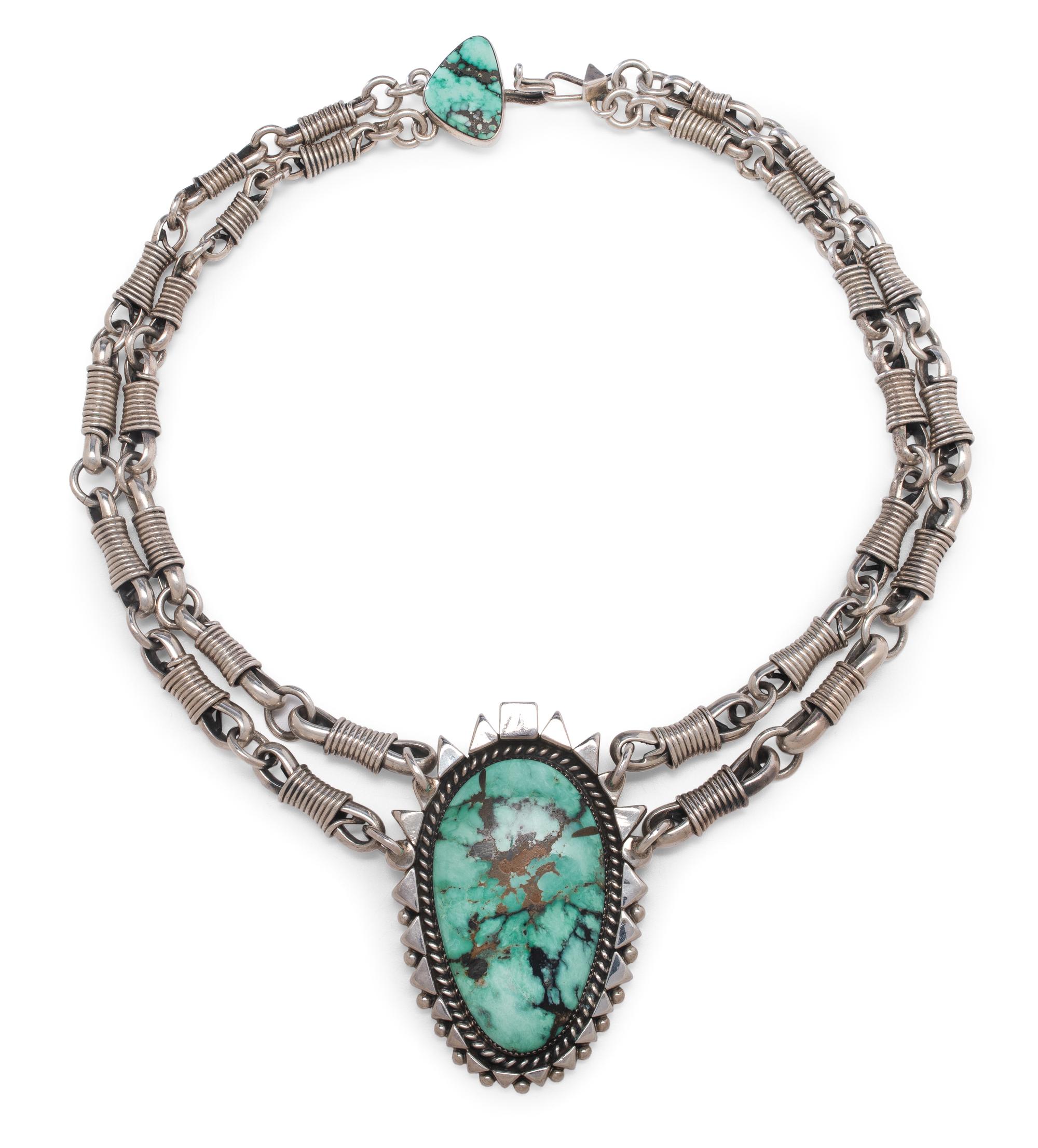 Heavy Sterling Silver Necklace, with Turquoise Pendant Lot is located and will ship from Denver, Colorado.