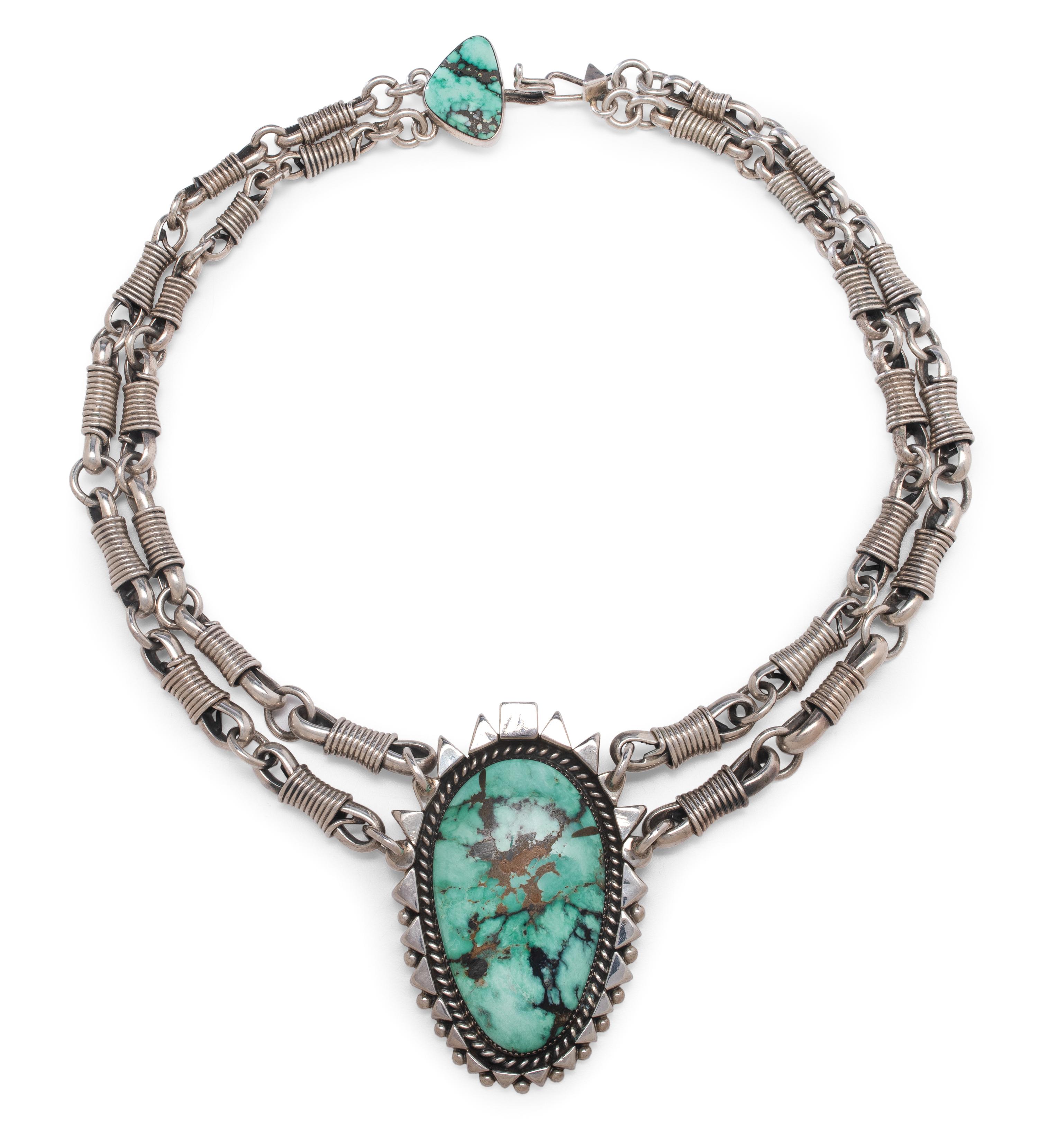 Heavy Sterling Silver Necklace, with Turquoise Pendant Lot is located and will ship from Denver, Colorado.