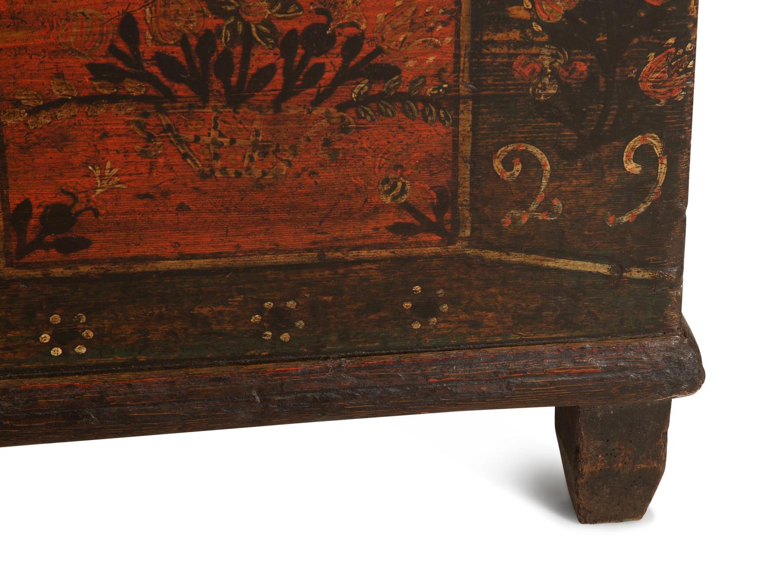 A German Painted Oak Wedding Chest with Floral Decoration