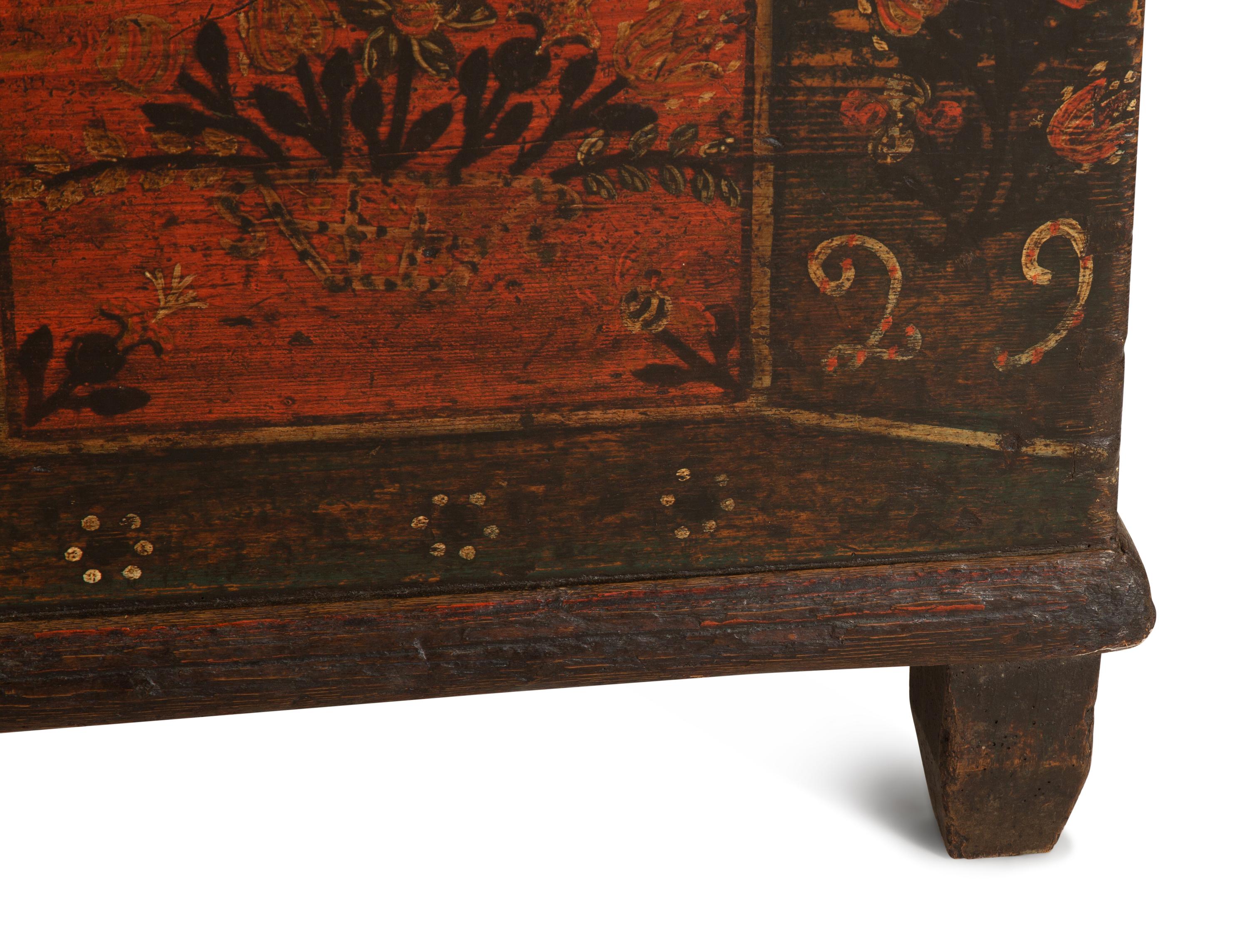 A German Painted Oak Wedding Chest with Floral Decoration