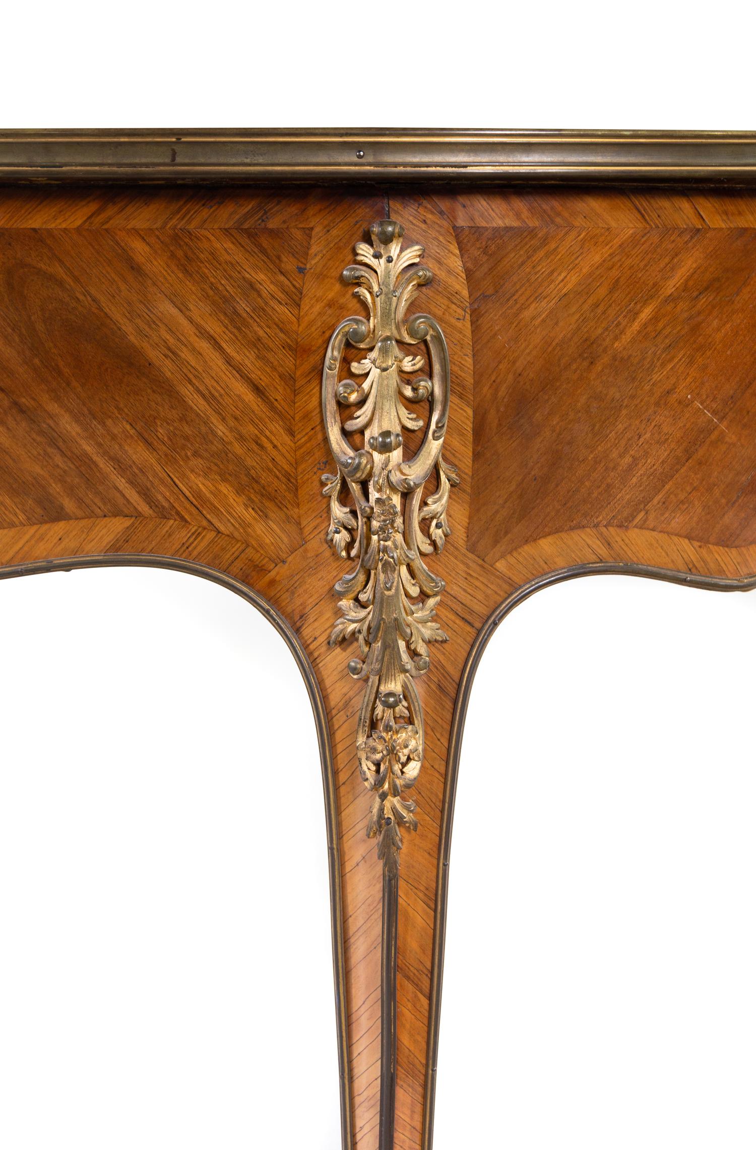 A Louis XV Style Gilt Bronze Mounted Kingwood Reniform Bureau Plat