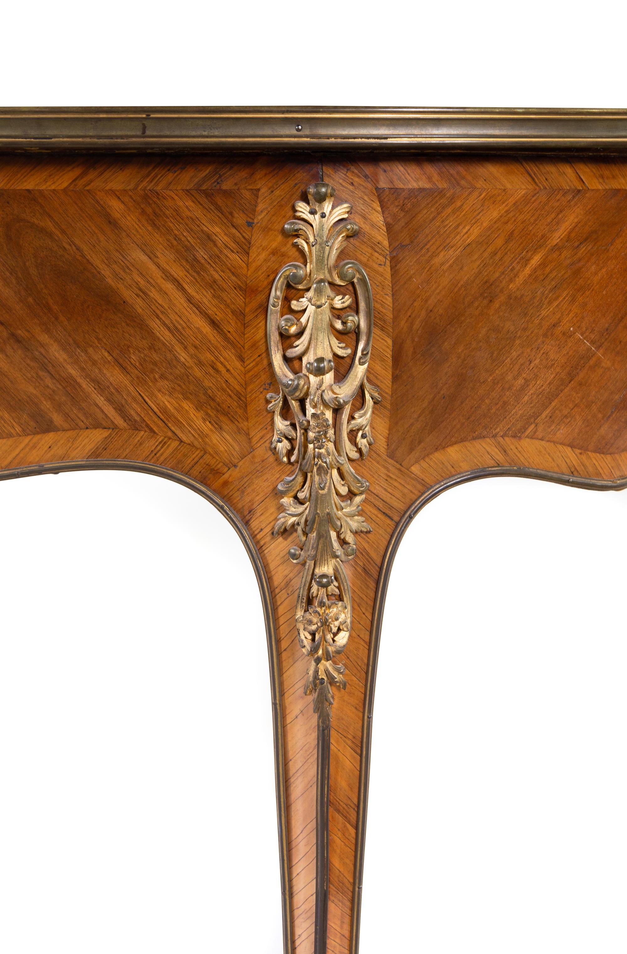 A Louis XV Style Gilt Bronze Mounted Kingwood Reniform Bureau Plat