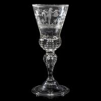 A German Engraved and Faceted Glass Wine Stem