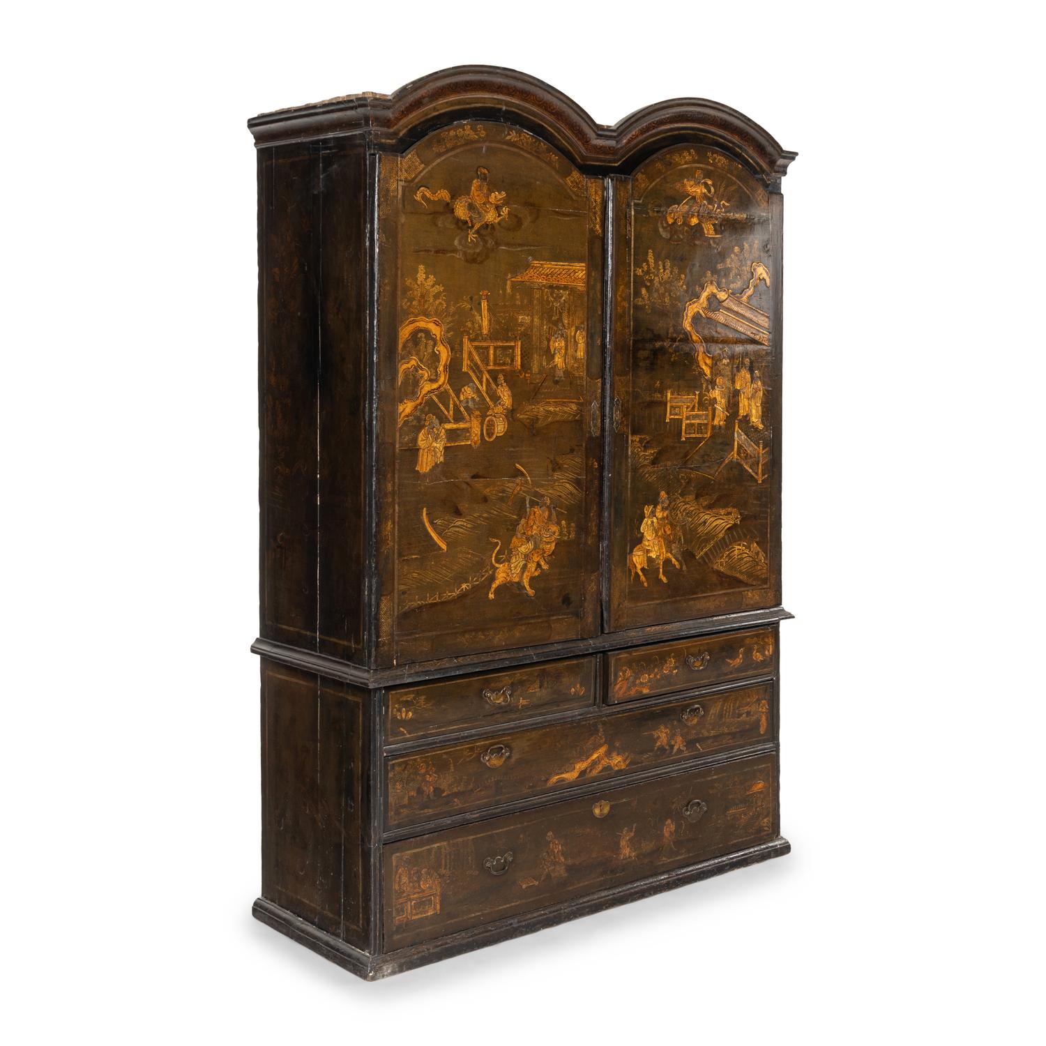 A William and Mary Green-Japanned Clothes Press