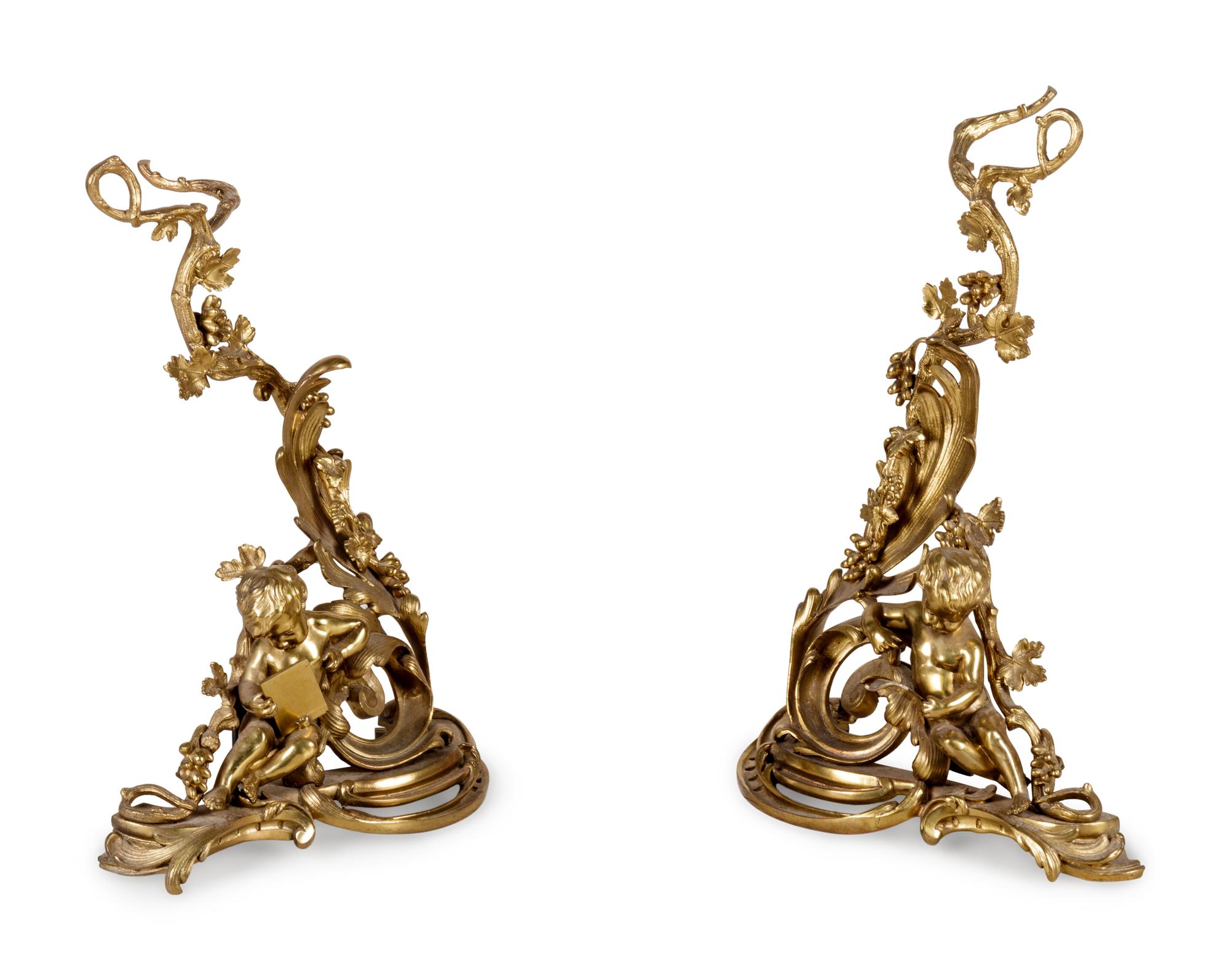 A Pair of Louis XV Style Gilt Bronze Chenets