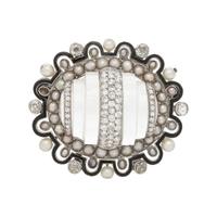ROCK CRYSTAL, DIAMOND AND CULTURED PEARL BROOCH