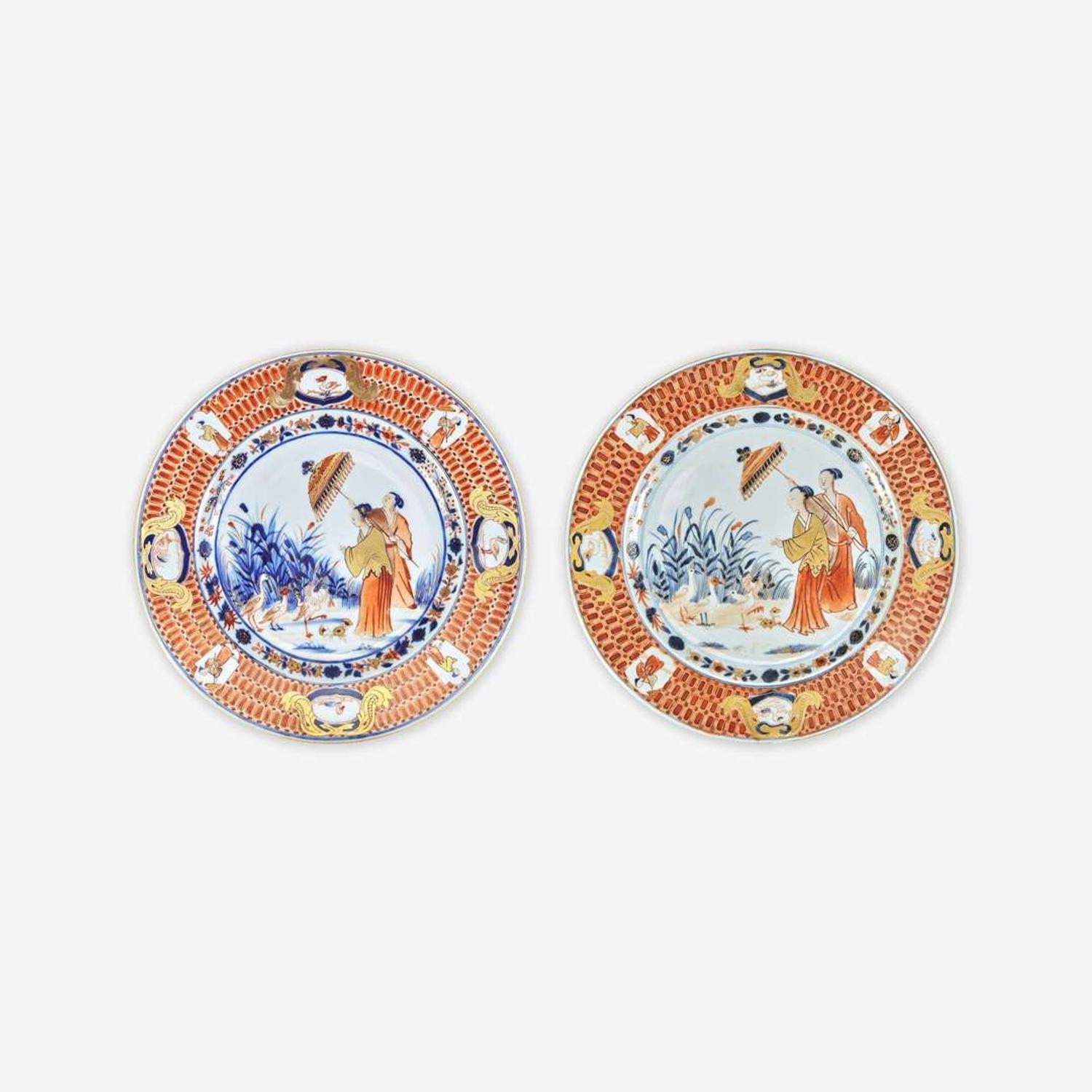A Group of Three Chinese Export Porcelain Plates circa 1738-1740
