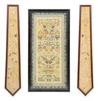 Three Chinese Framed Embroidered Silk Panels