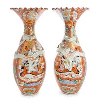 A Pair of Japanese Kutani Porcelain Vases Height 30 inches.