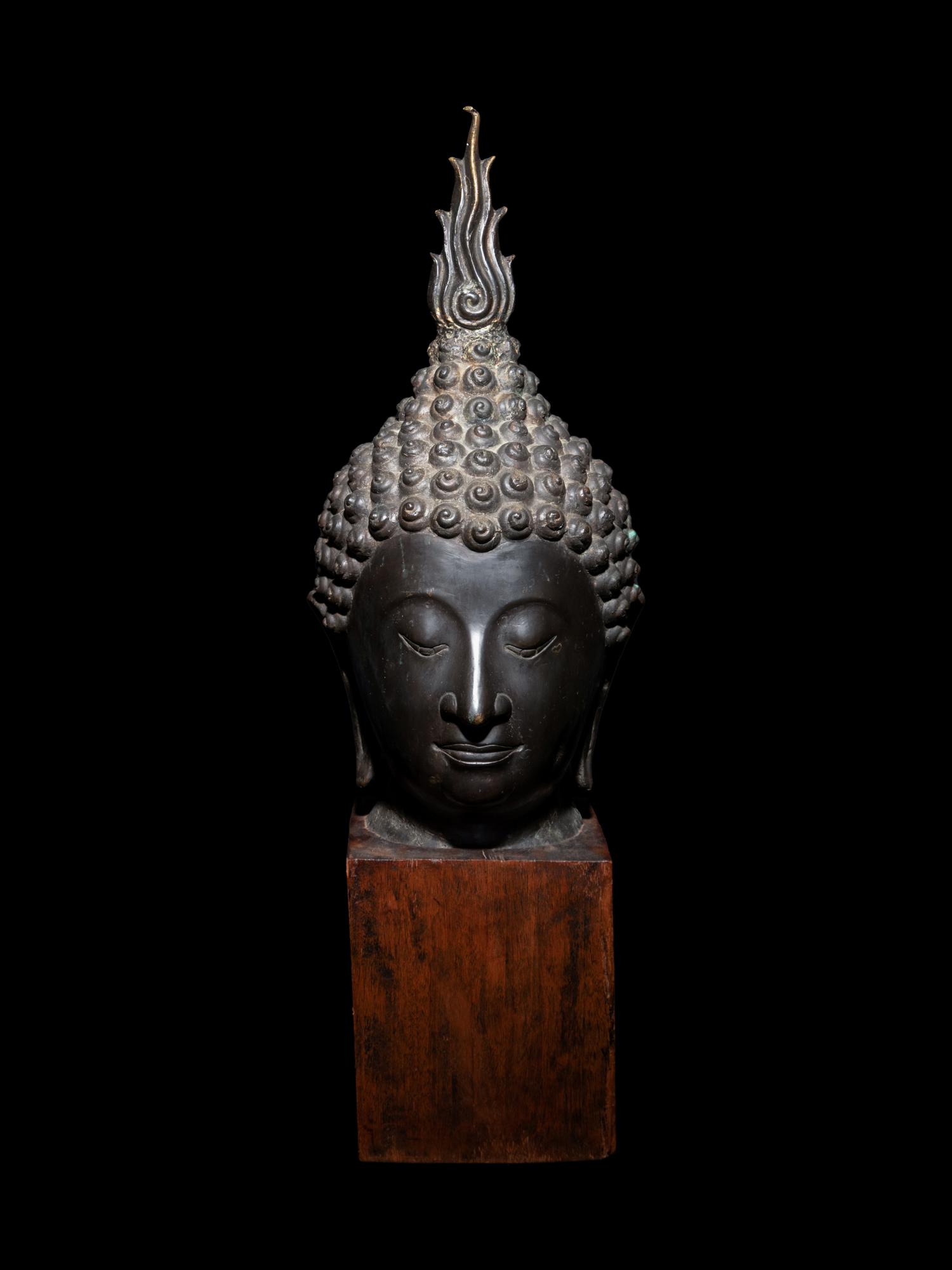 A Large Thai Bronze Head of Buddha