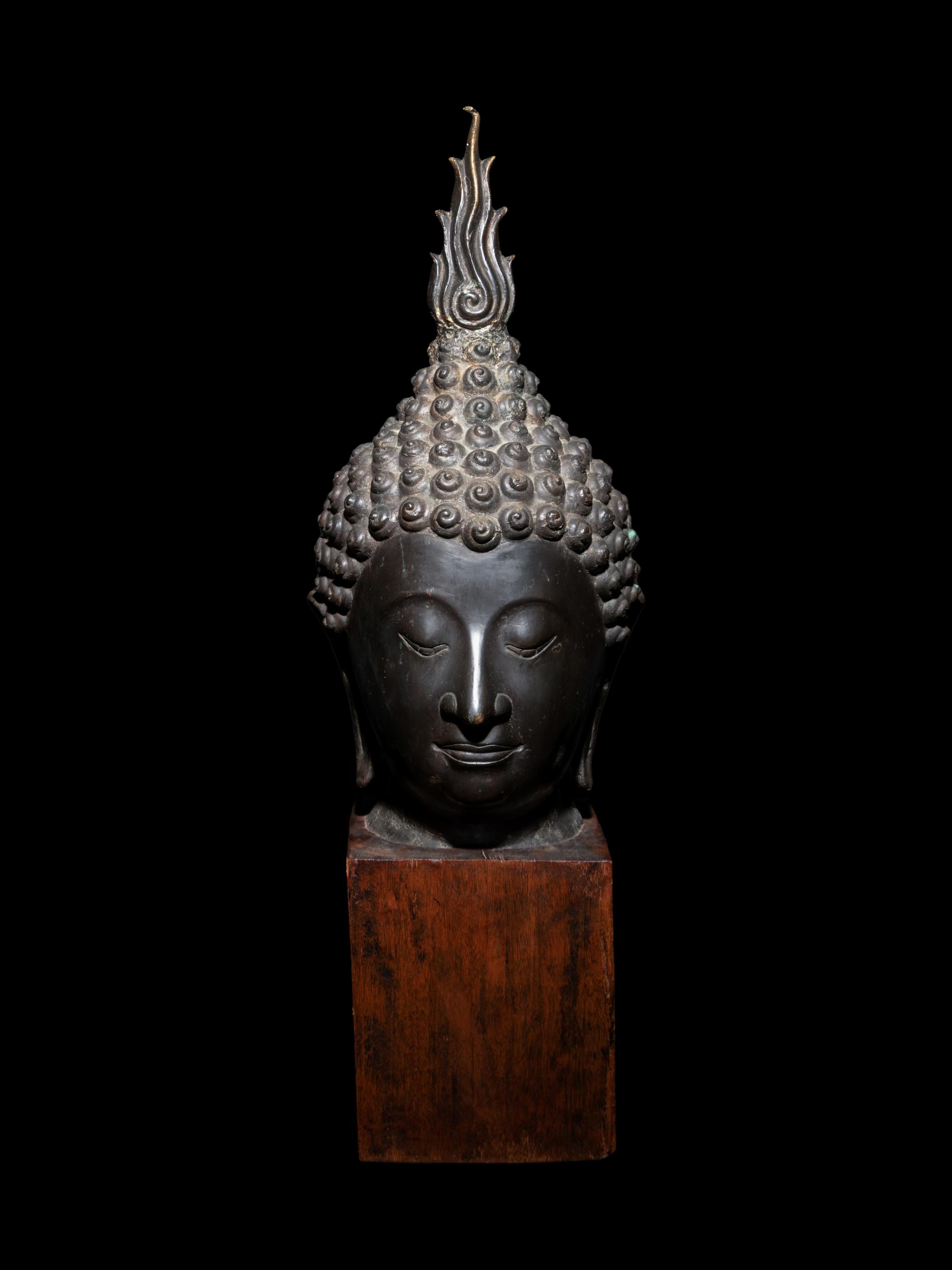 A Large Thai Bronze Head of Buddha