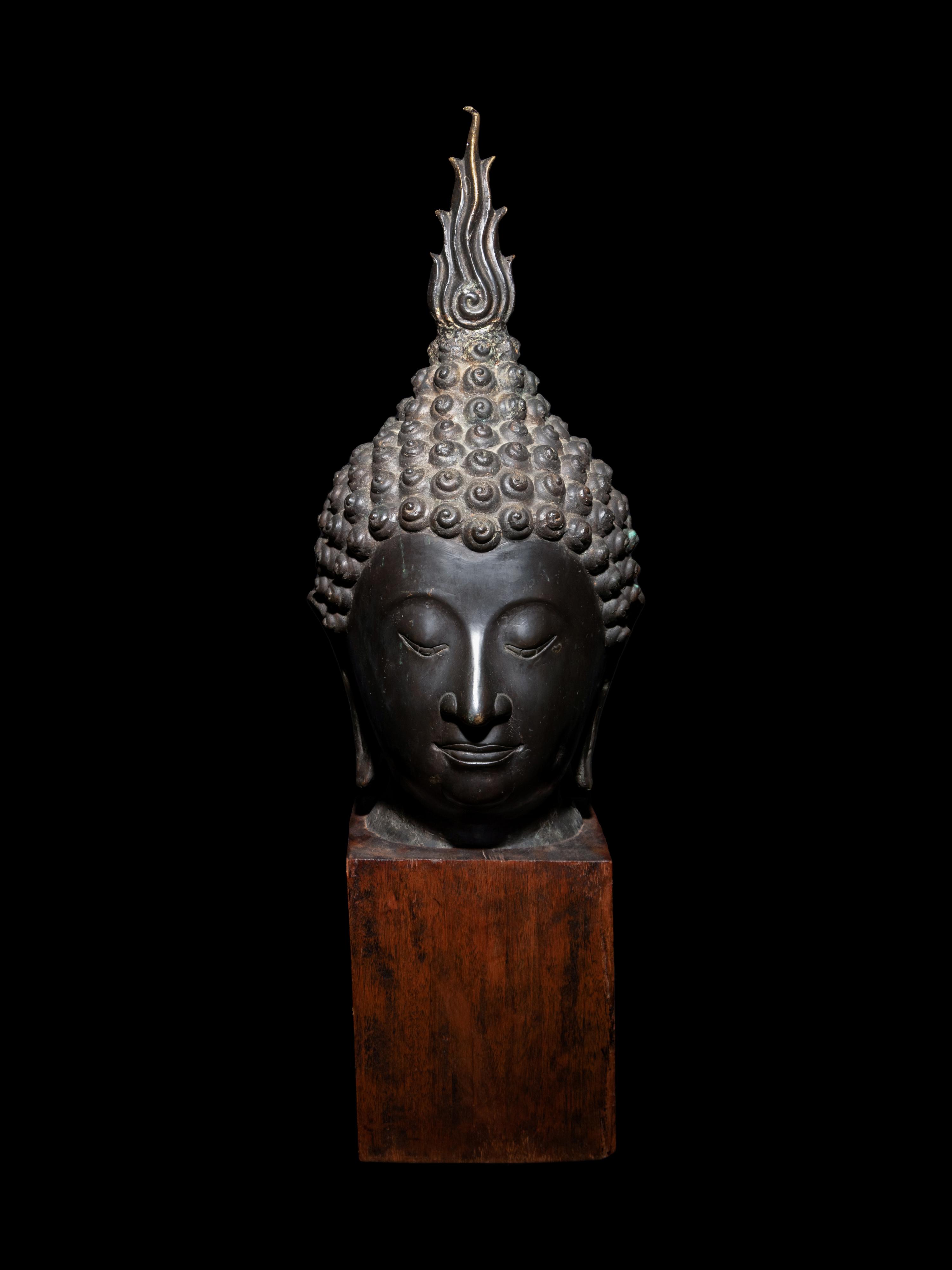 A Large Thai Bronze Head of Buddha