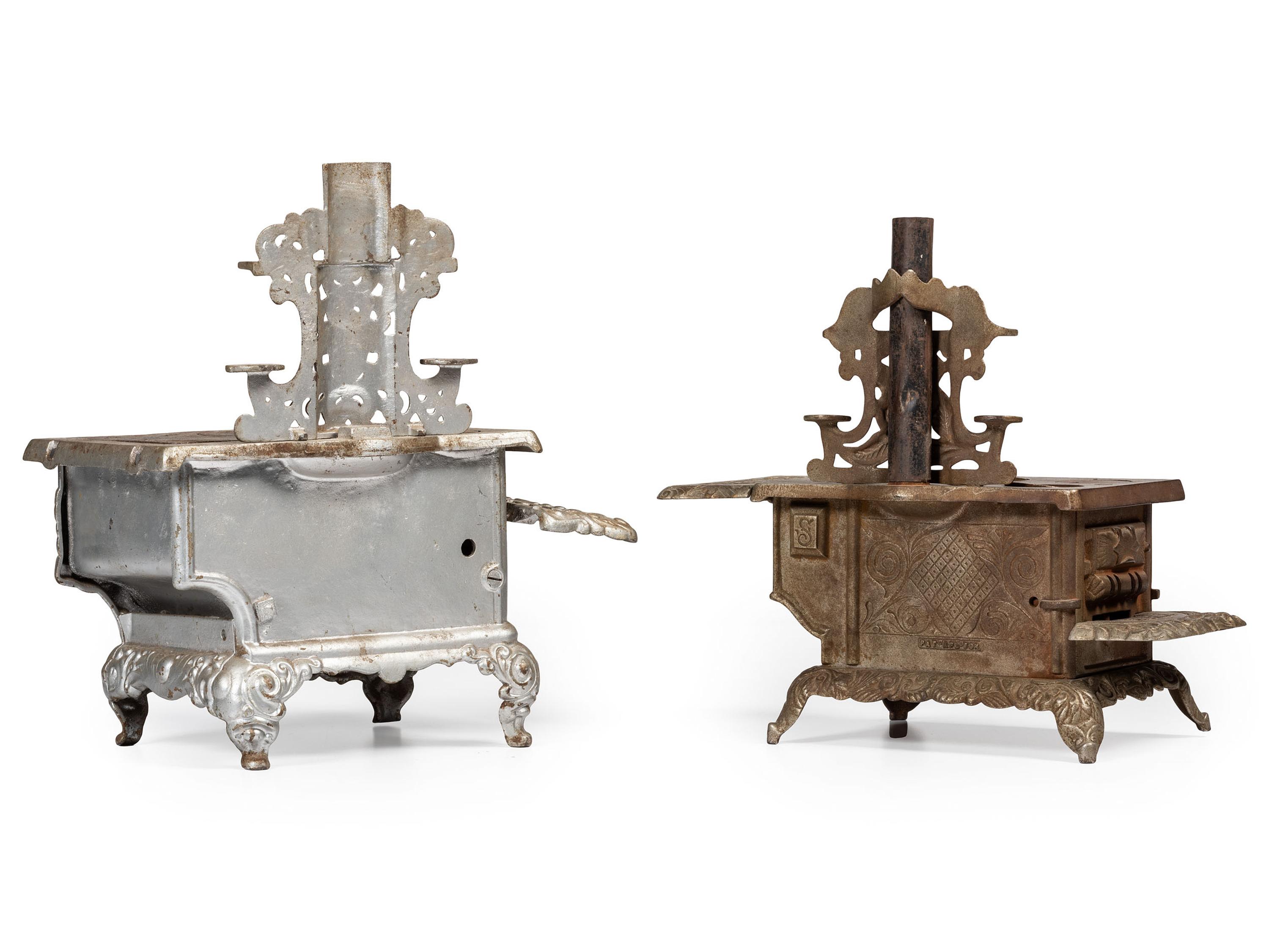 Two Salesman's Sample or Child's Toy Cast Iron Stoves