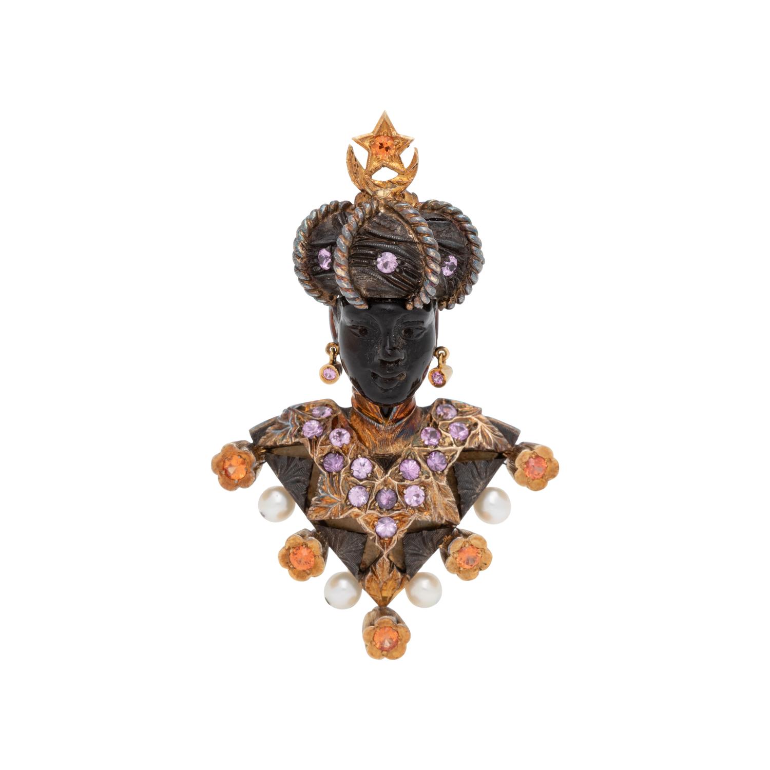 NARDI, YELLOW GOLD AND MULTIGEM BLACKAMOOR BROOCH