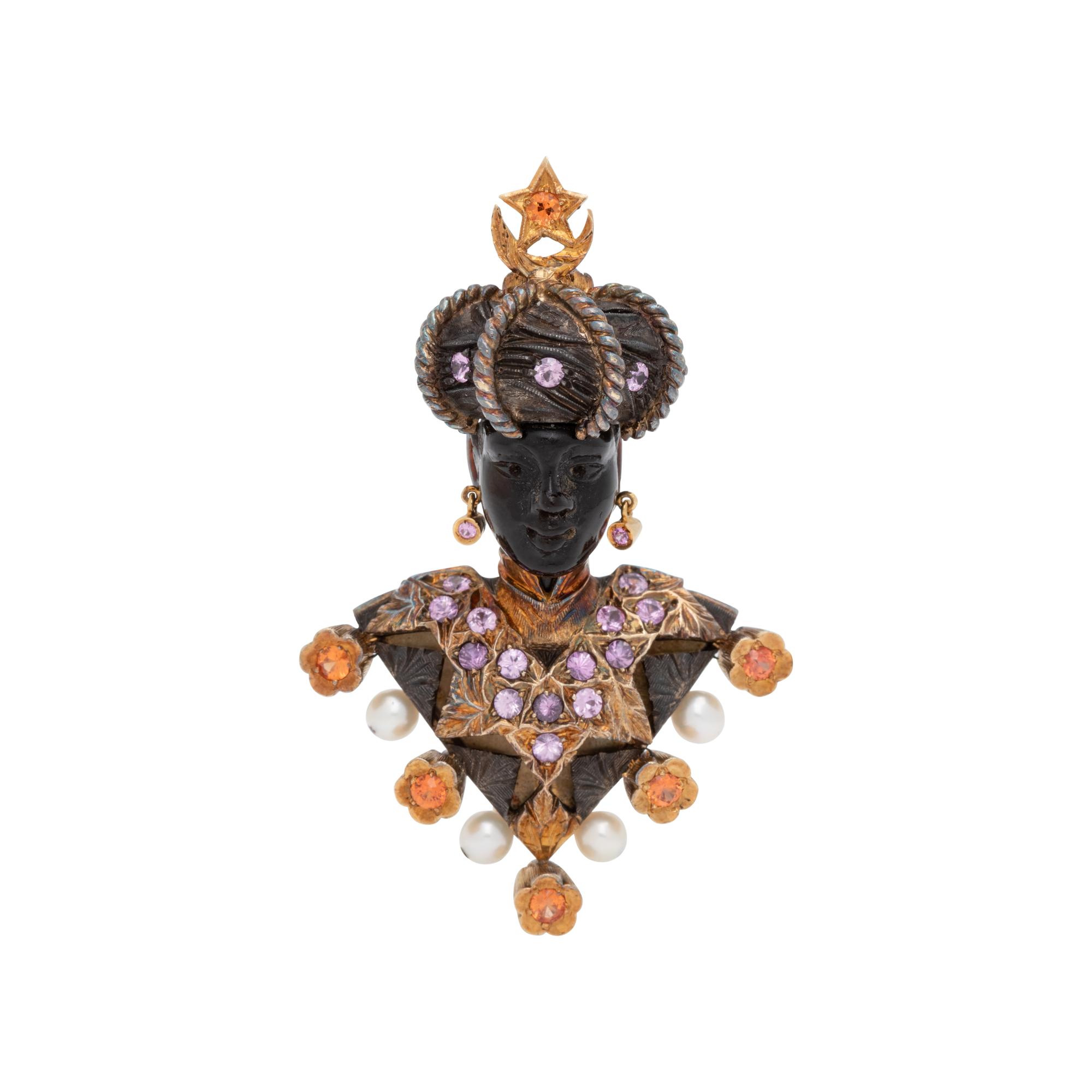 NARDI, YELLOW GOLD AND MULTIGEM BLACKAMOOR BROOCH