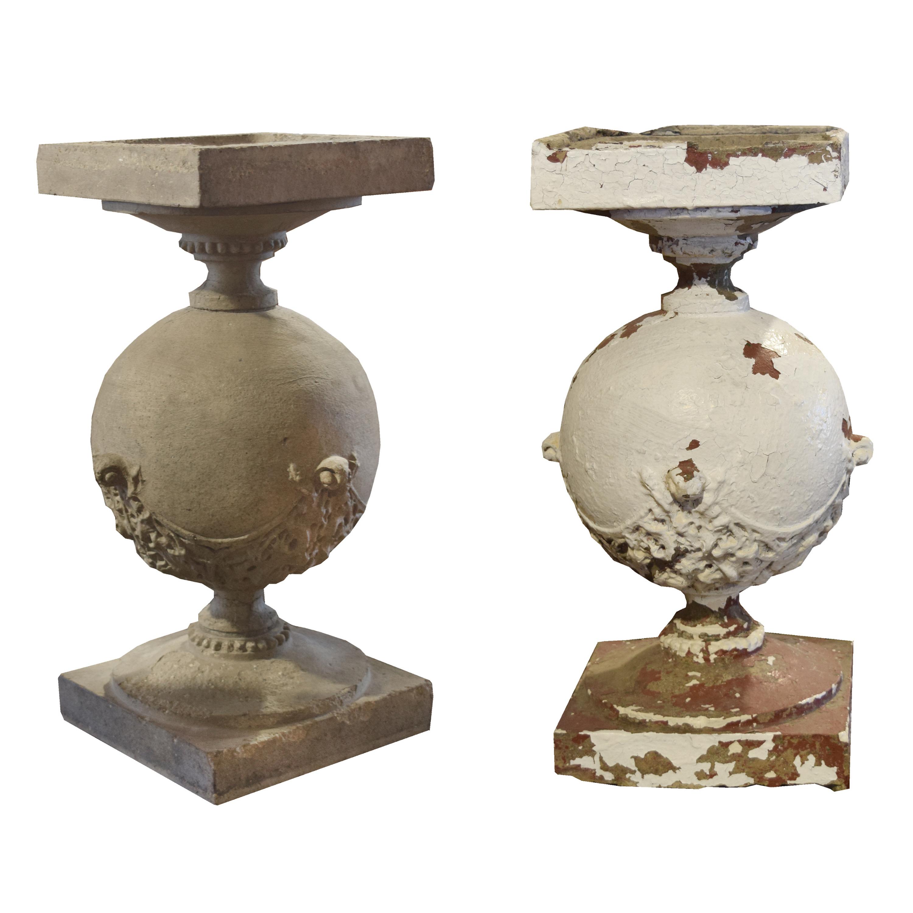 A Set of Three Frank Lloyd Wright Terra Cotta Decorative Balusters from the Robert Roloson Rowhouses 9" W x 9" D x 17" H — United States, Circa 1894