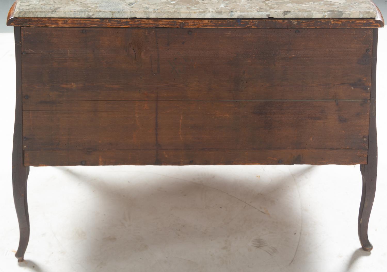 A Louis XV Style Gilt Bronze Mounted Parquetry Marble-Top Commode