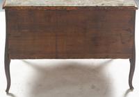 A Louis XV Style Gilt Bronze Mounted Parquetry Marble-Top Commode