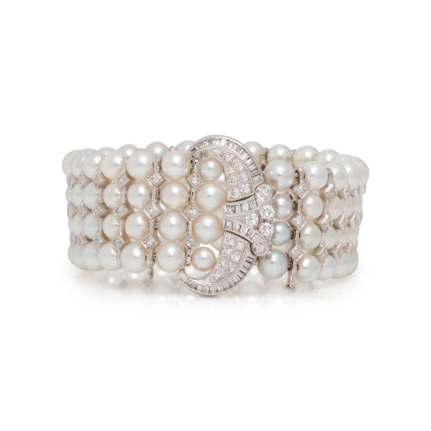 DIAMOND AND CULTURED PEARL BRACELET