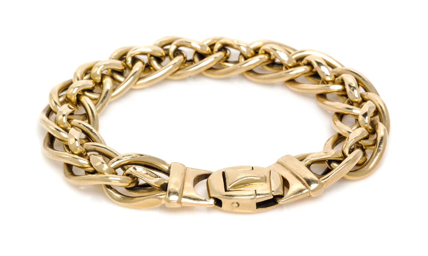 A 14 Karat Yellow Gold Fancy Link Bracelet, Italy, 15.10 dwts.
