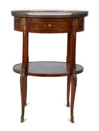 A Louis XV Style Marquetry Marble-Top Table en Chiffonier
