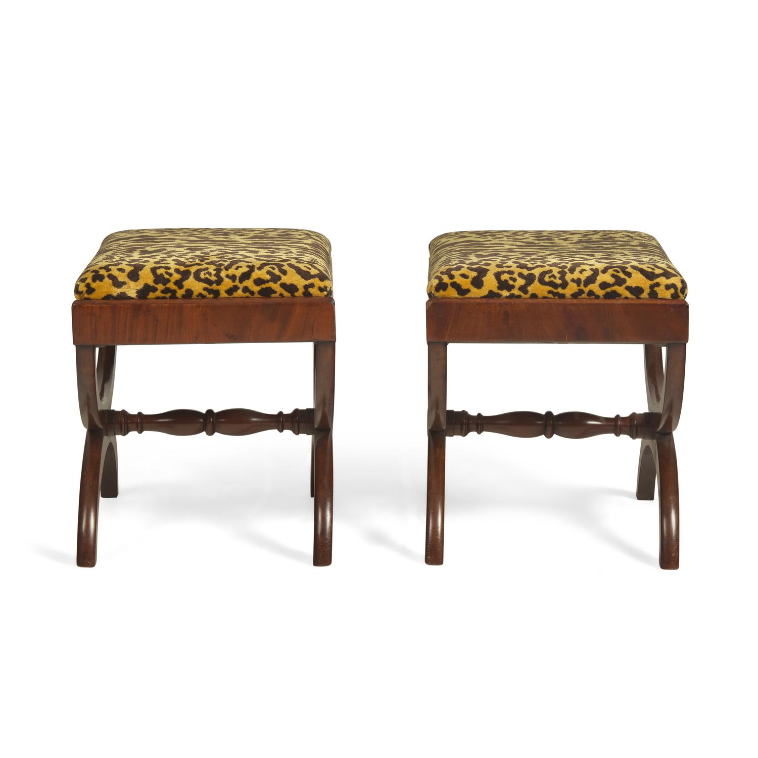 A Pair of Classical Mahogany Curule-Form Stools