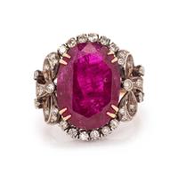 A Silver Topped Yellow Gold, Ruby and Diamond Ring,