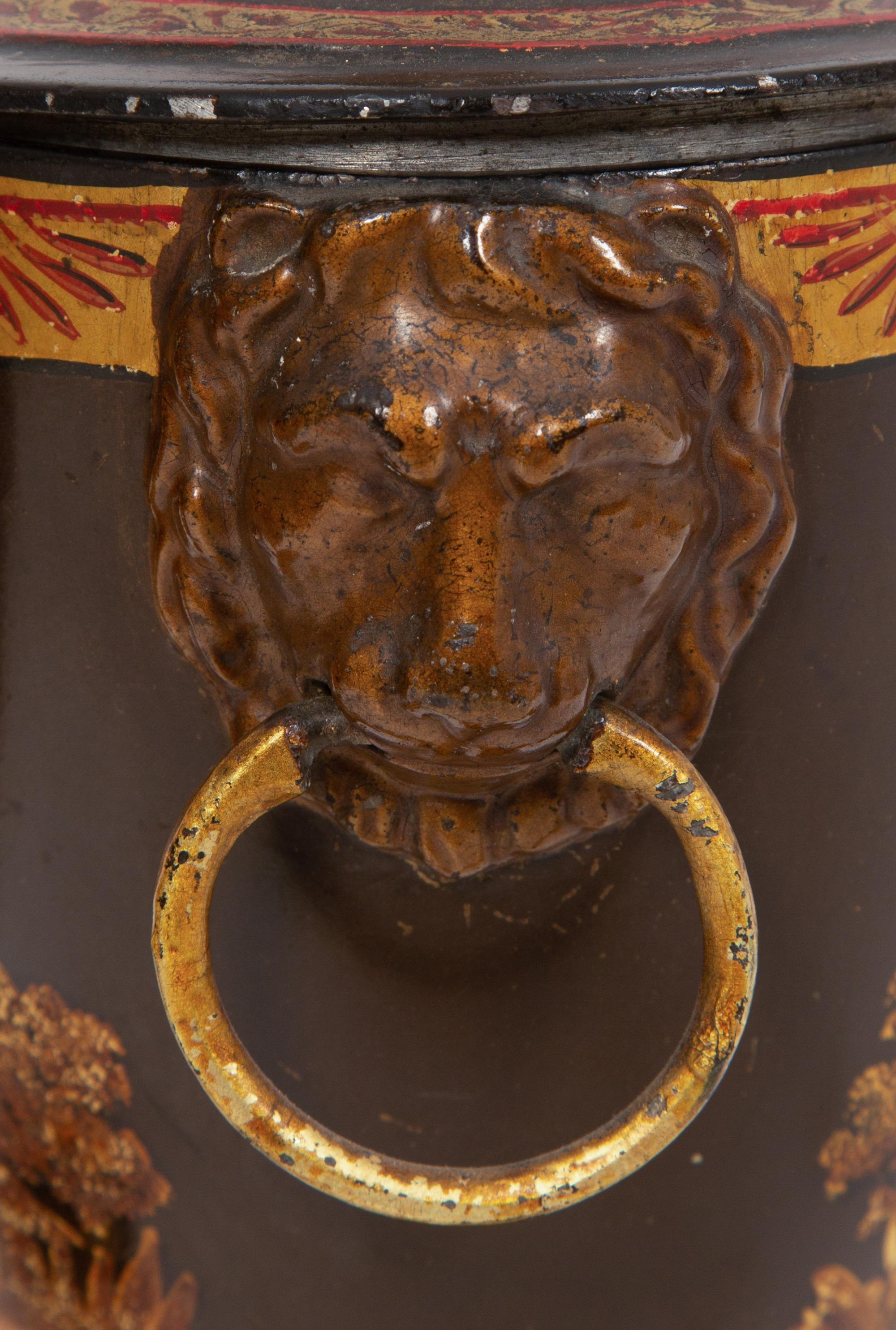 A Pair of Regency Parcel-Gilt Tôle Peinte Urns
