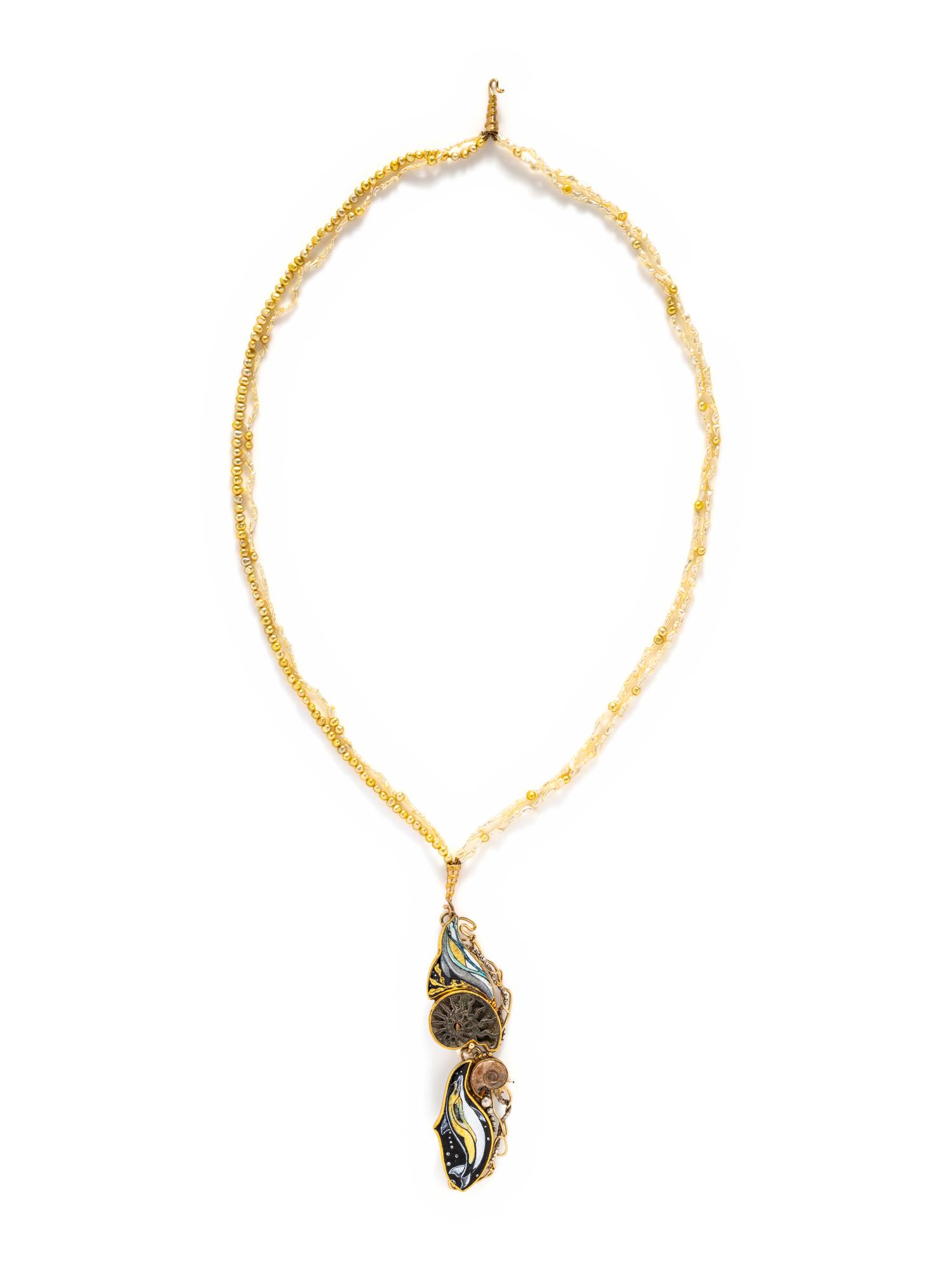 MARIANNE HUNTER, GOLD, SILVER, PEARL, AND ENAMEL NECKLACE