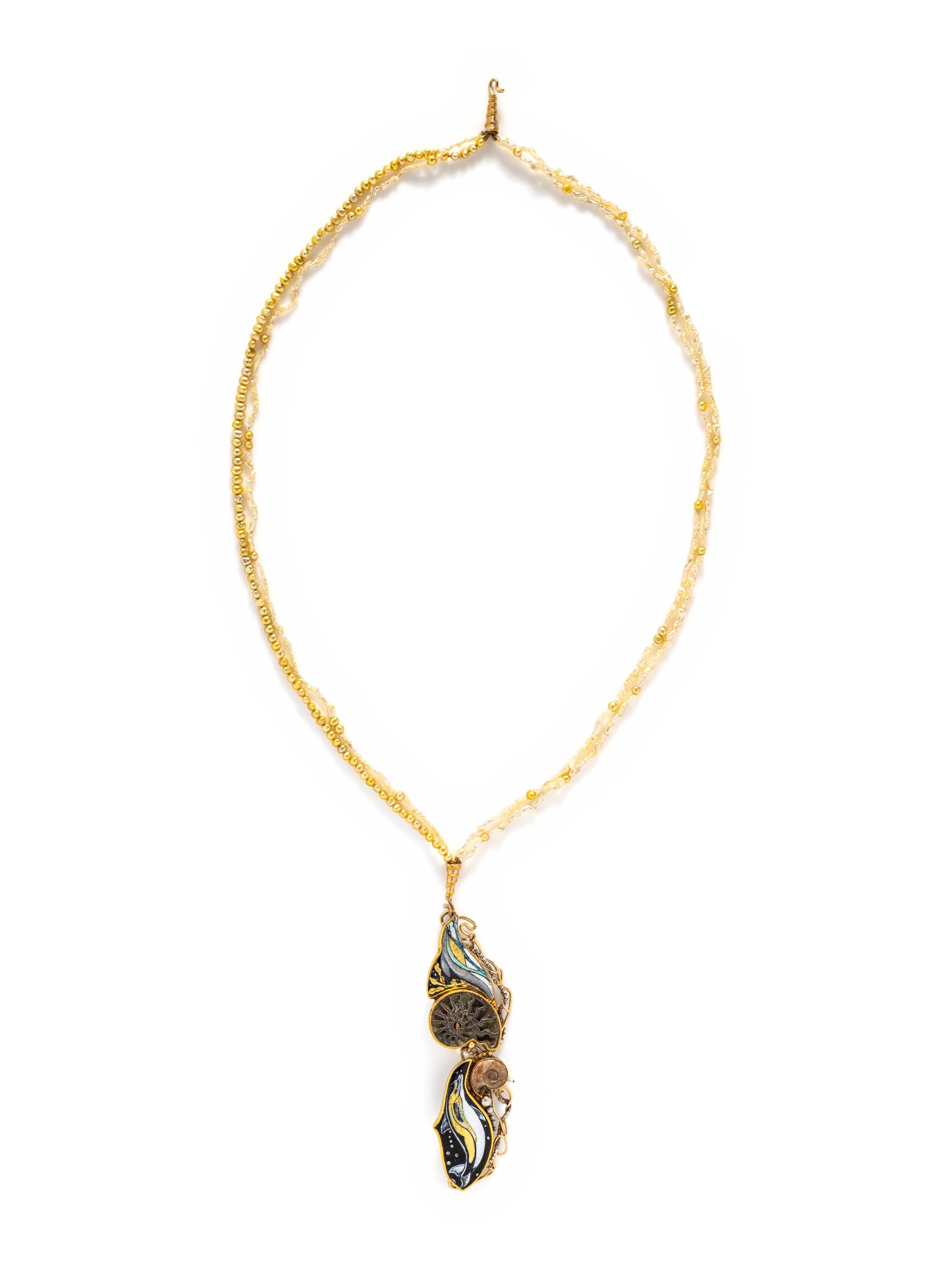 MARIANNE HUNTER, GOLD, SILVER, PEARL, AND ENAMEL NECKLACE