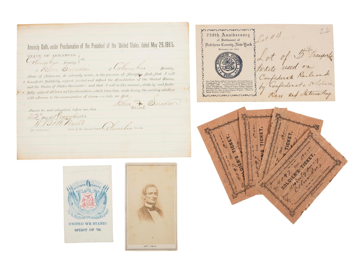 [CIVIL WAR]. A group of 8 items associated with the Confederacy, comprising: