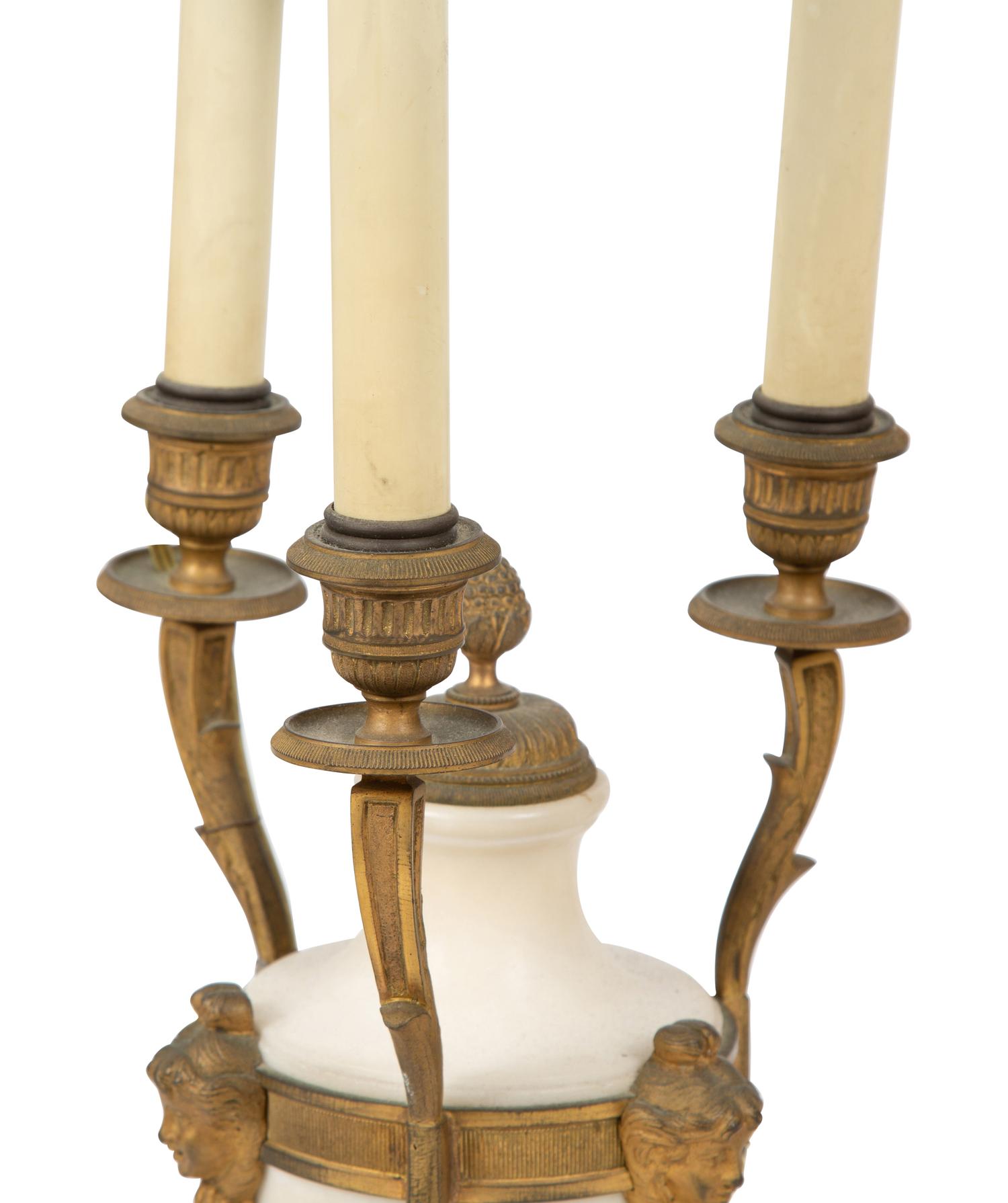 A Pair of Louis XVI Style Alabaster and Bronze Table Lamps — EARLY 20TH CENTURY