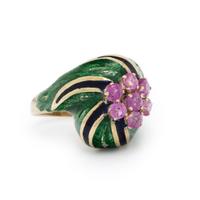 PINK SAPPHIRE, ENAMEL, AND YELLOW GOLD RING