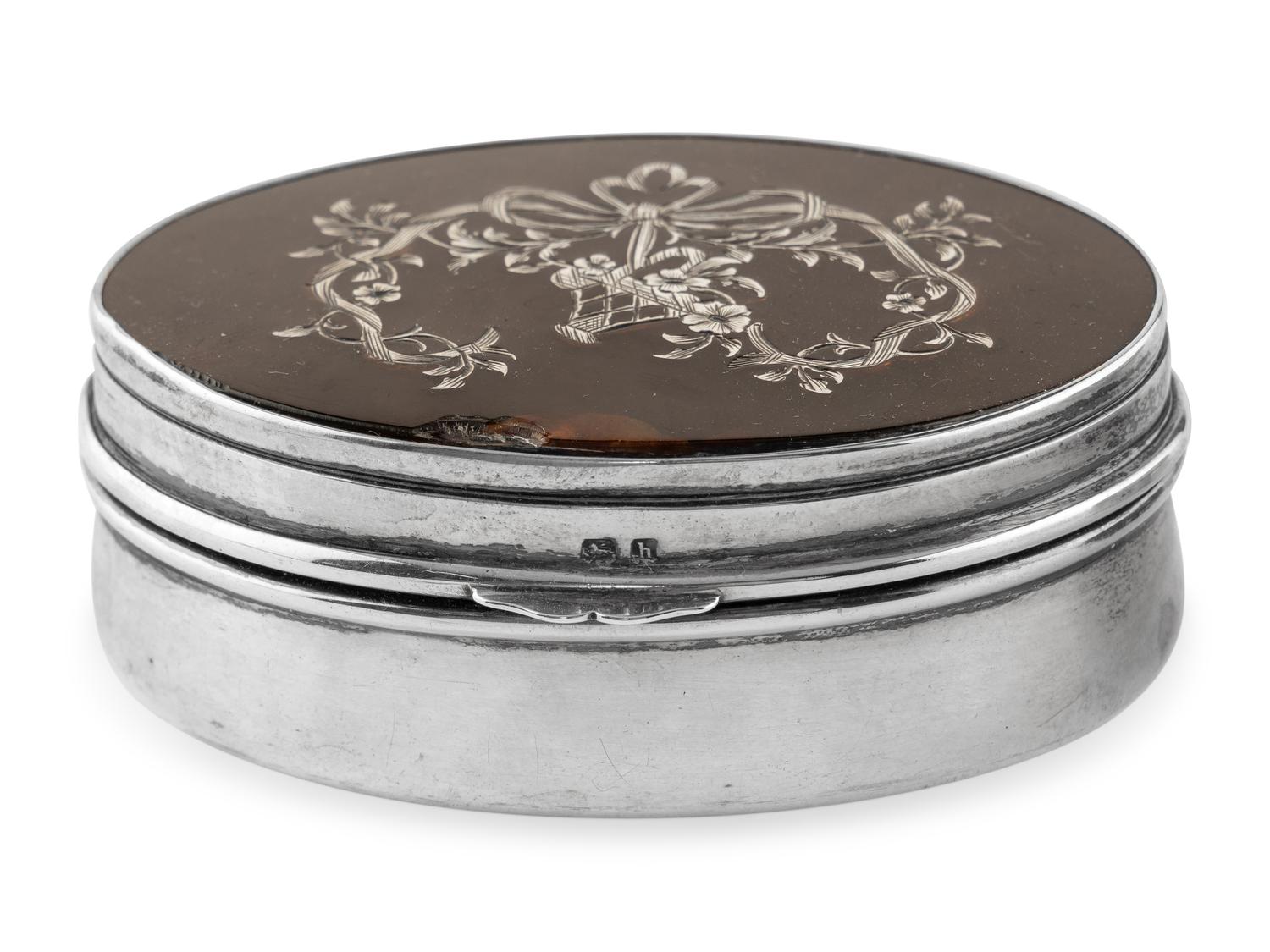 A Pair of English Silver and Tortoise-Shell Mounted Dresser Boxes