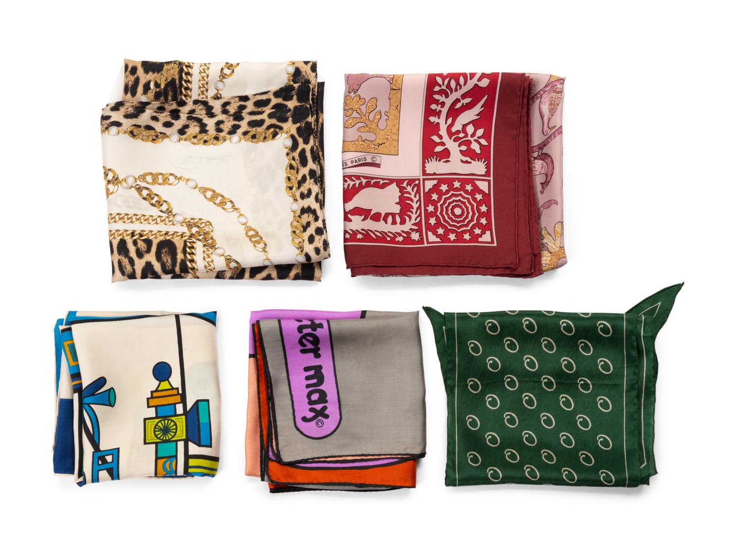 Collection of Five Designer Scarves, 1960-2000s