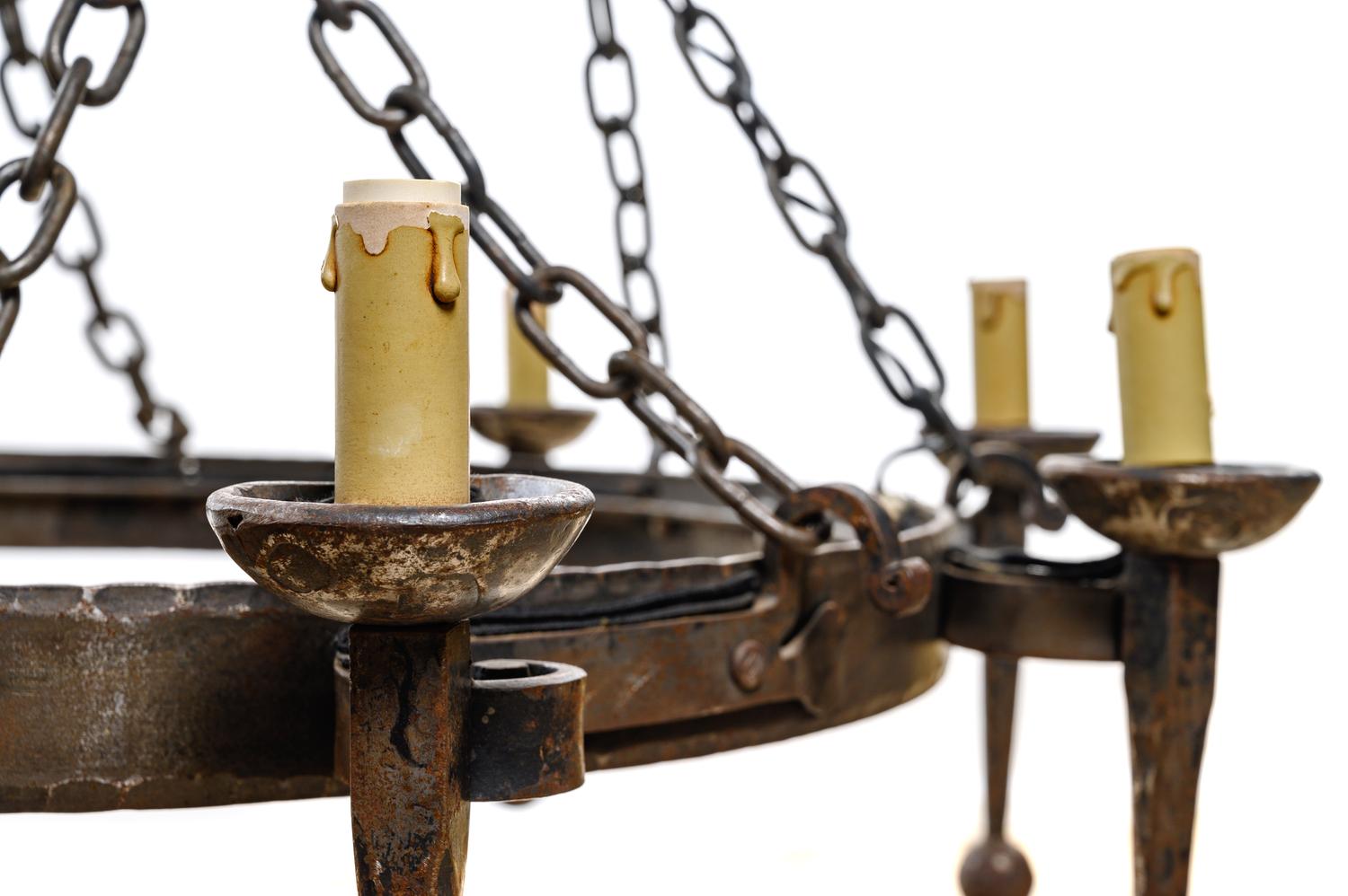 An Italian Beaded Gilt Metal Six-Light Chandelier with a Rope Canopy