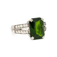 Chrome Diopside, Diamond, and White Gold Ring