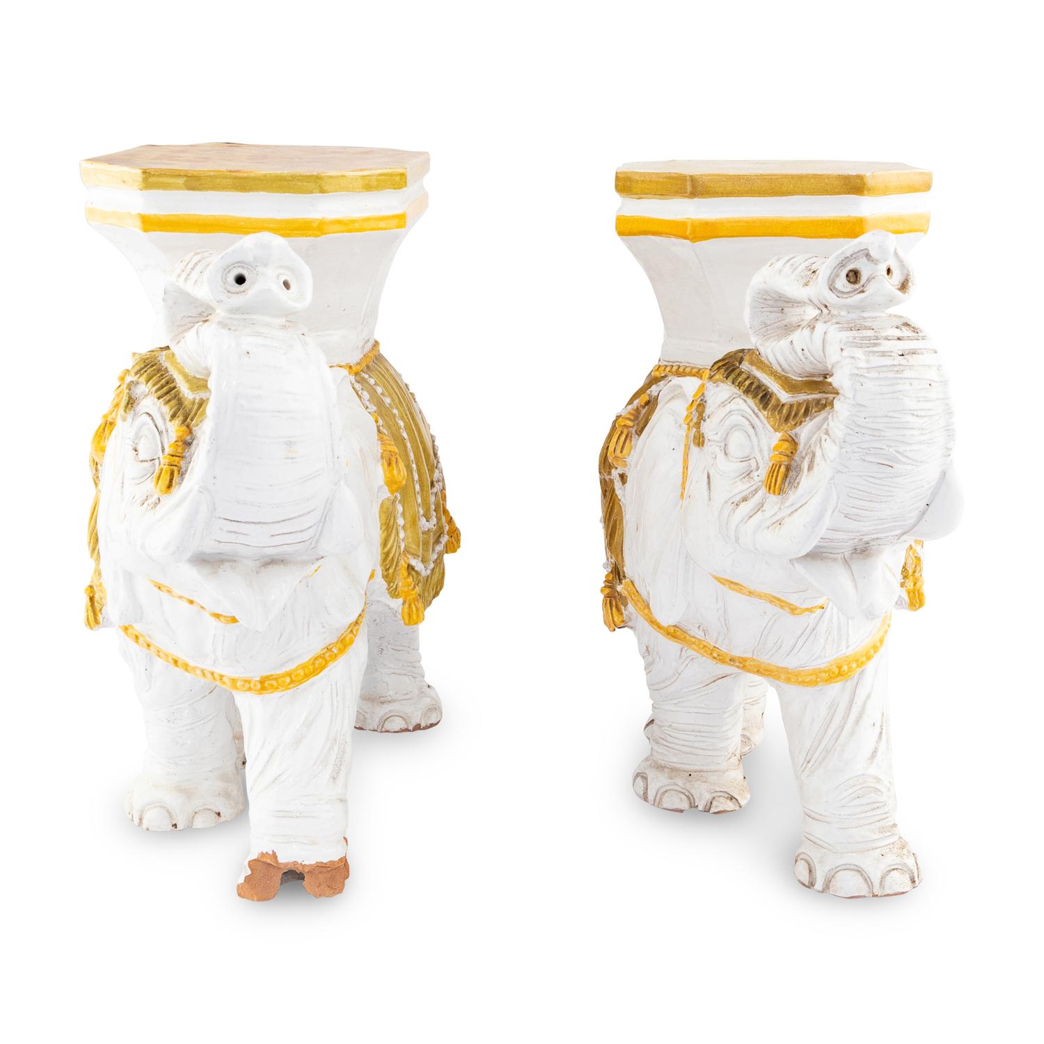 A Pair of Italian Glazed Terracotta Elephant-Form Garden Seats