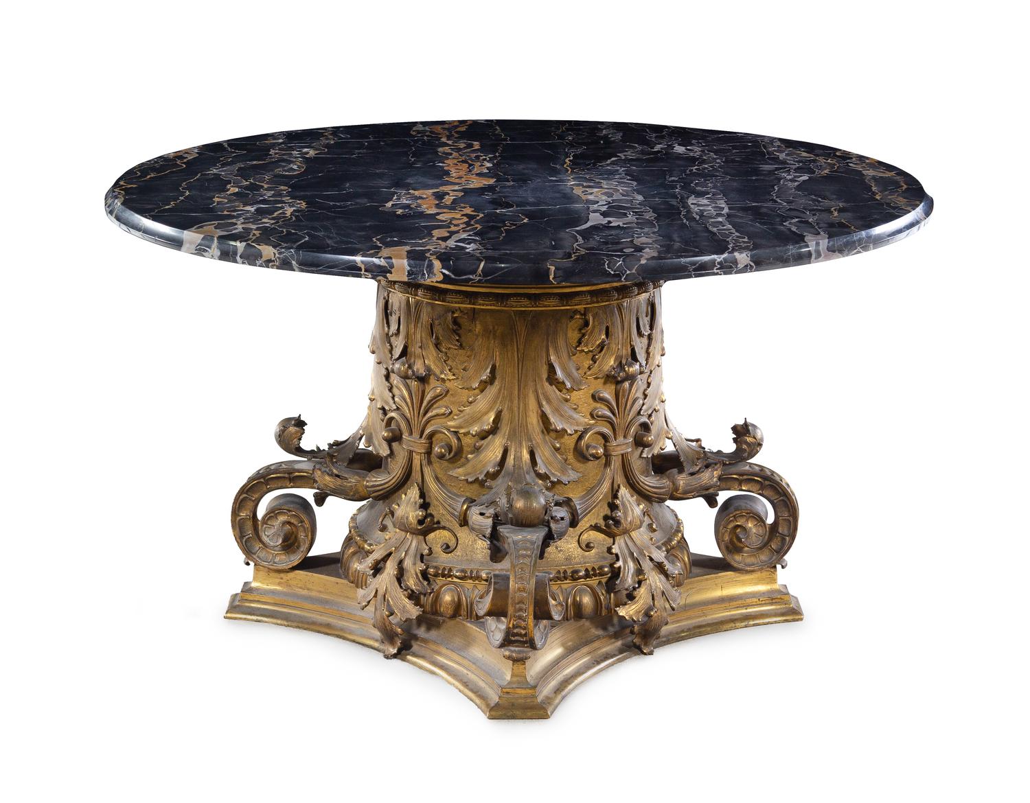 A Neoclassical Gilt Bronze Marble-Top Low Table